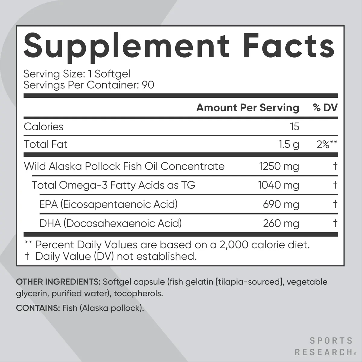 Sports Research Omega-3 Fish Oil 1250mg 90 Count | IFOS 5-Star Certified, Sustainably Sourced, 690mg EPA & 260mg DHA per Softgel - view 5