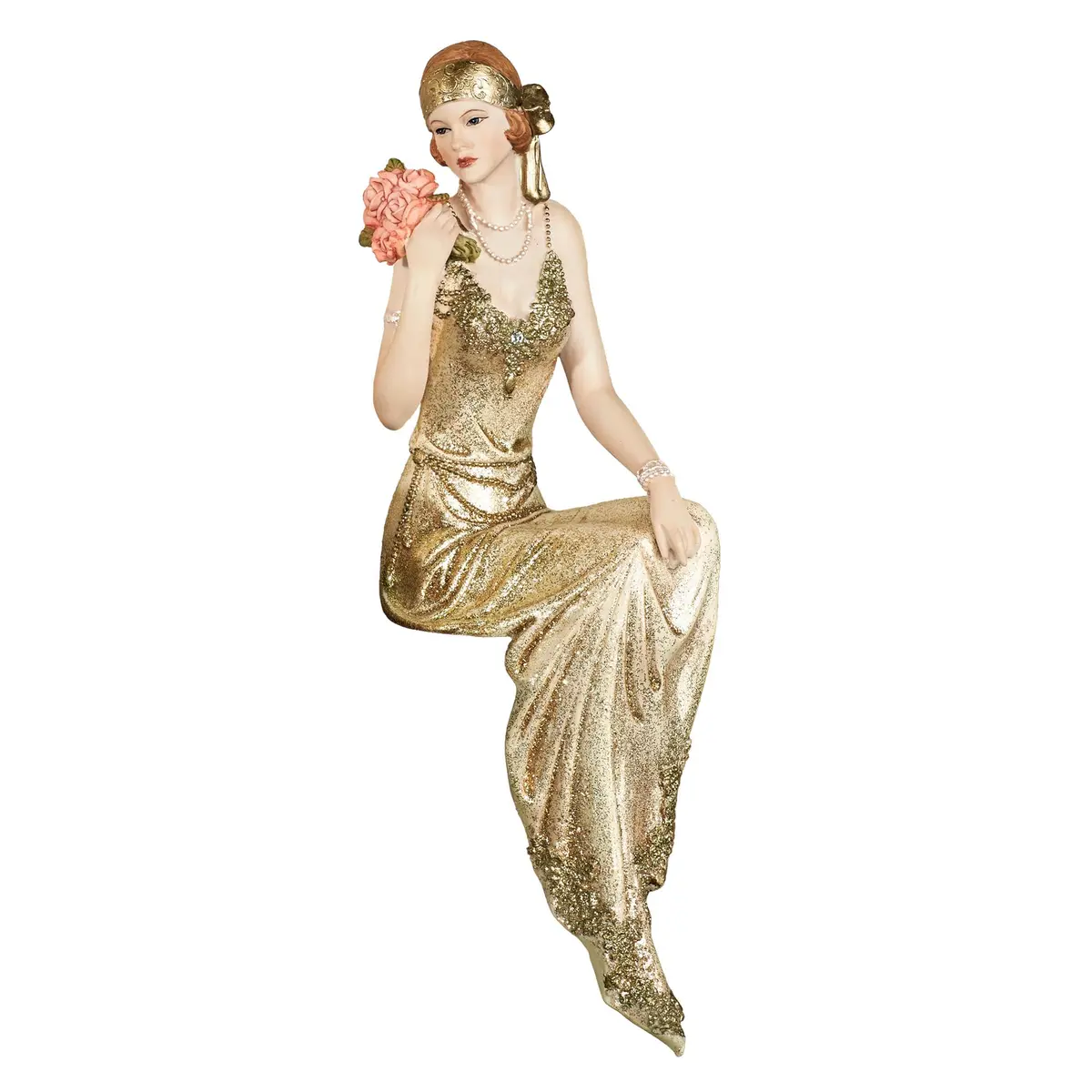Touch of Class Poised with Style Shelf Sitter - Resin - Glitter - Gold, Blush - Daydreaming Woman - Sitting Lady for Bedroom, Living Room, Desk, Book Shelf, Mantel, Den, Office - main product image