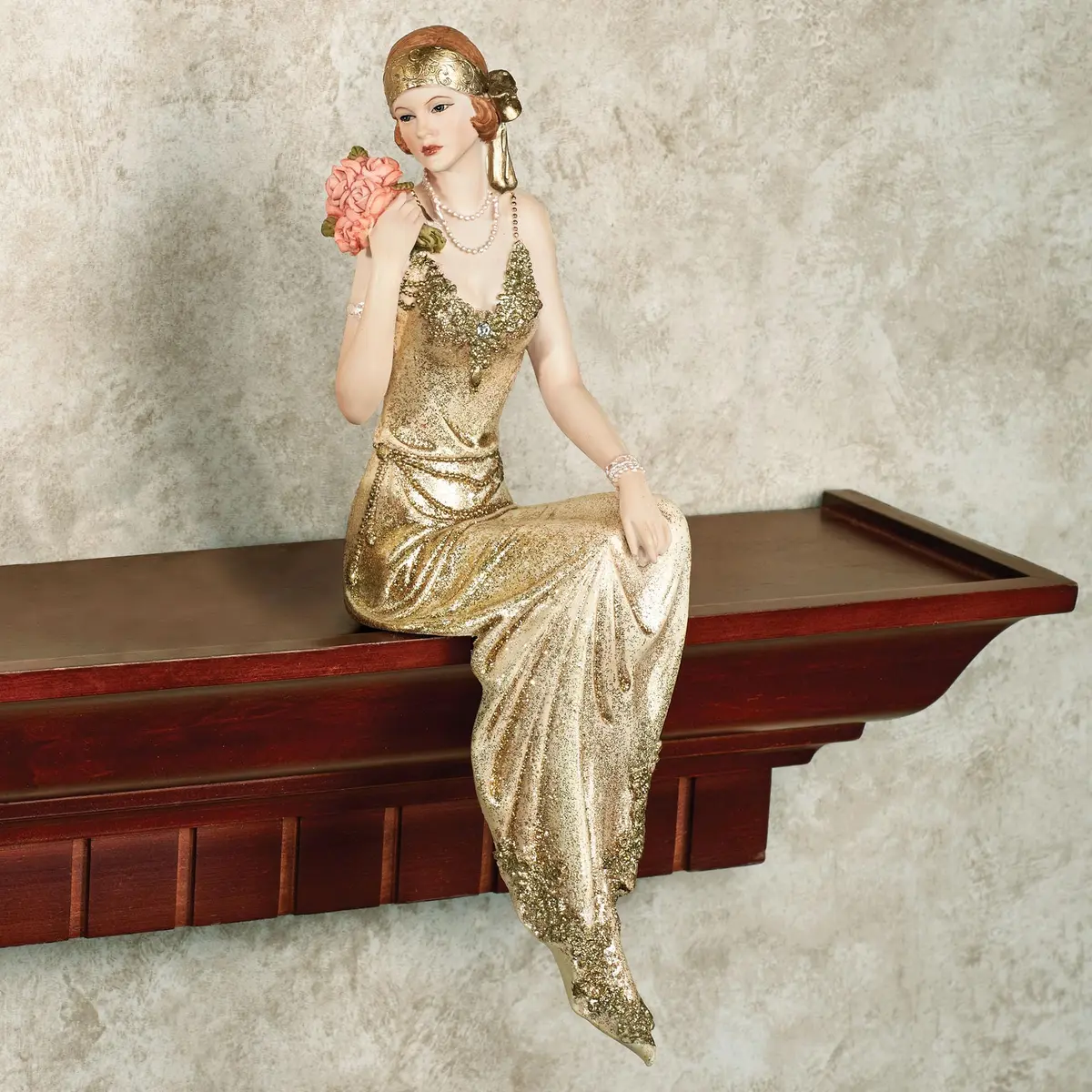 Touch of Class Poised with Style Shelf Sitter - Resin - Glitter - Gold, Blush - Daydreaming Woman - Sitting Lady for Bedroom, Living Room, Desk, Book Shelf, Mantel, Den, Office - view 2