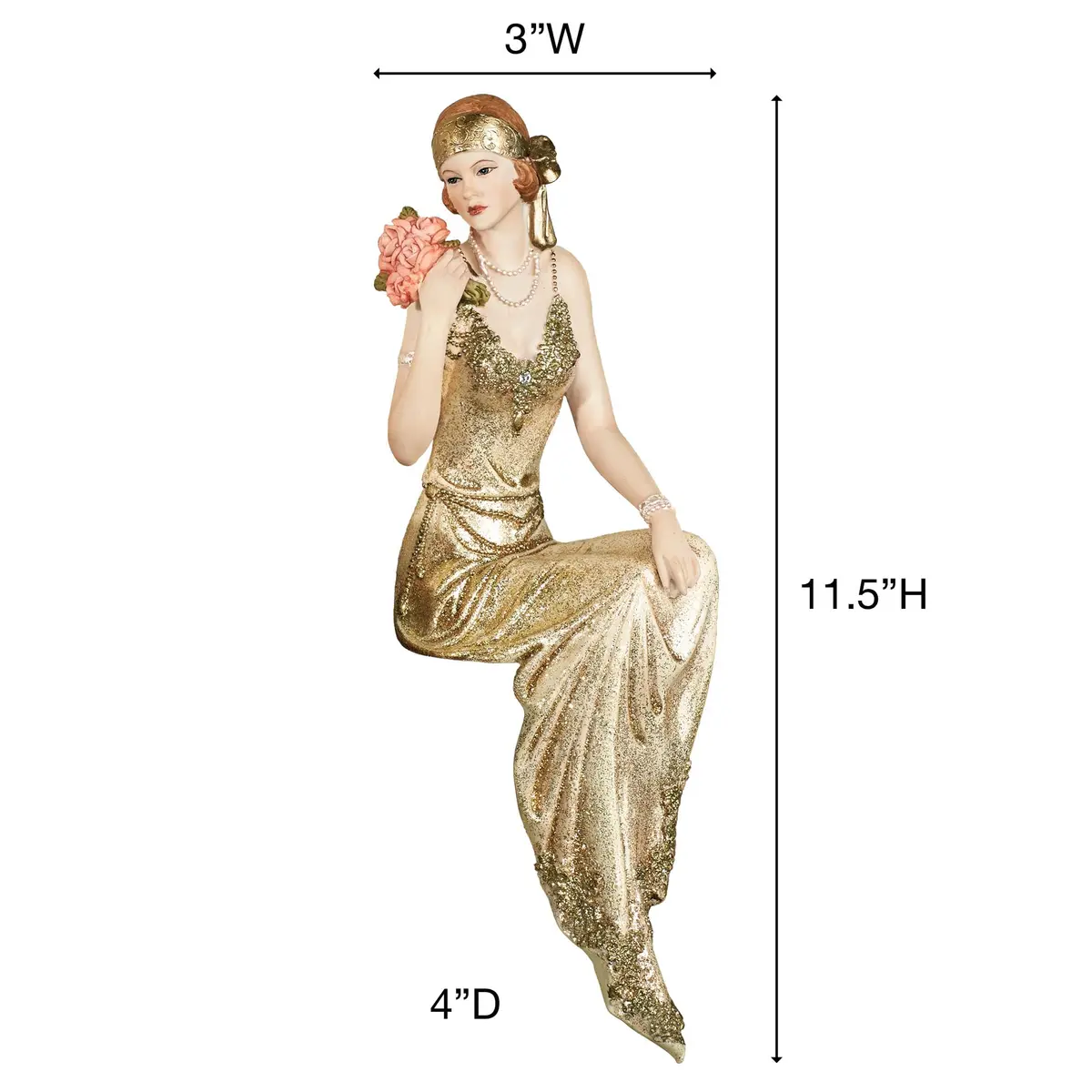 Touch of Class Poised with Style Shelf Sitter - Resin - Glitter - Gold, Blush - Daydreaming Woman - Sitting Lady for Bedroom, Living Room, Desk, Book Shelf, Mantel, Den, Office - view 3