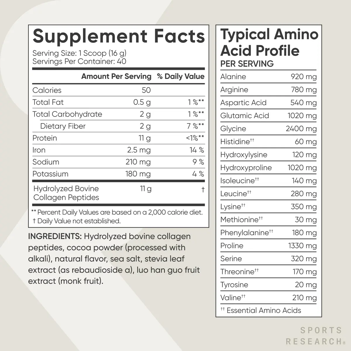 Sports Research Collagen Peptides Protein Powder, Dark Chocolate | 11g Type I & III Collagen, 18 Amino Acids, Hydrolyzed, 1.41lb - view 5