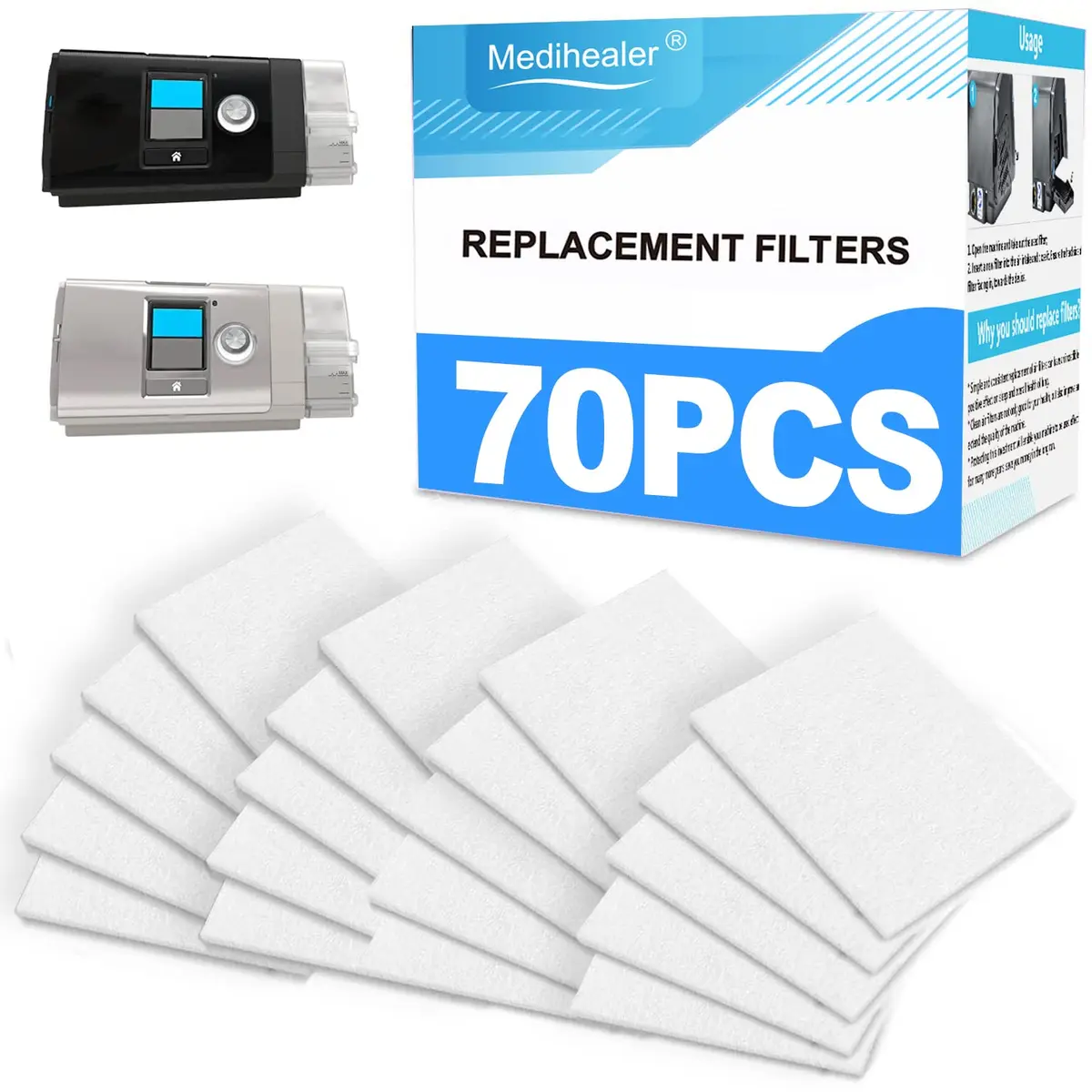 Medihealer 70 Packs CPAP Filters | Three Year Supply for AirSense 10, AirCurve 10, Airstart Series - main product image