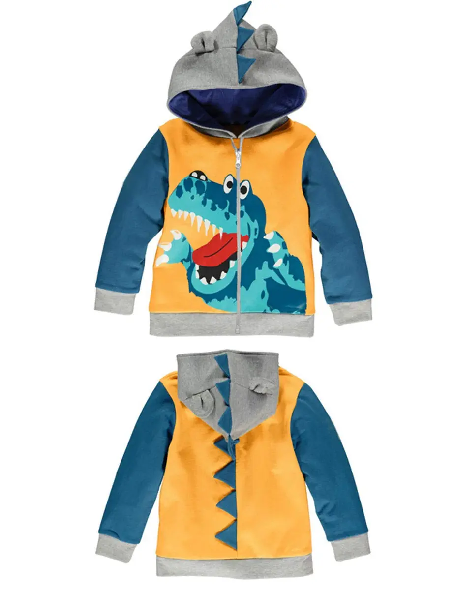 LitBud Boys Jacket for Kids 4-5 Years Yellow | Cartoon Dinosaur Hoodie Spring Animal - view 4