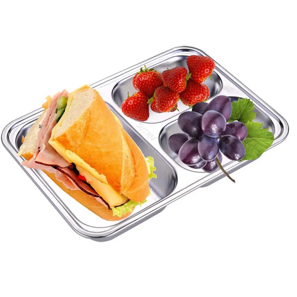 AIYoo Set of 2 Stainless Steel Divided Plates Tray 3 Sections 9.5 inch | Unbreakable Metal Plate for Adults - view 5