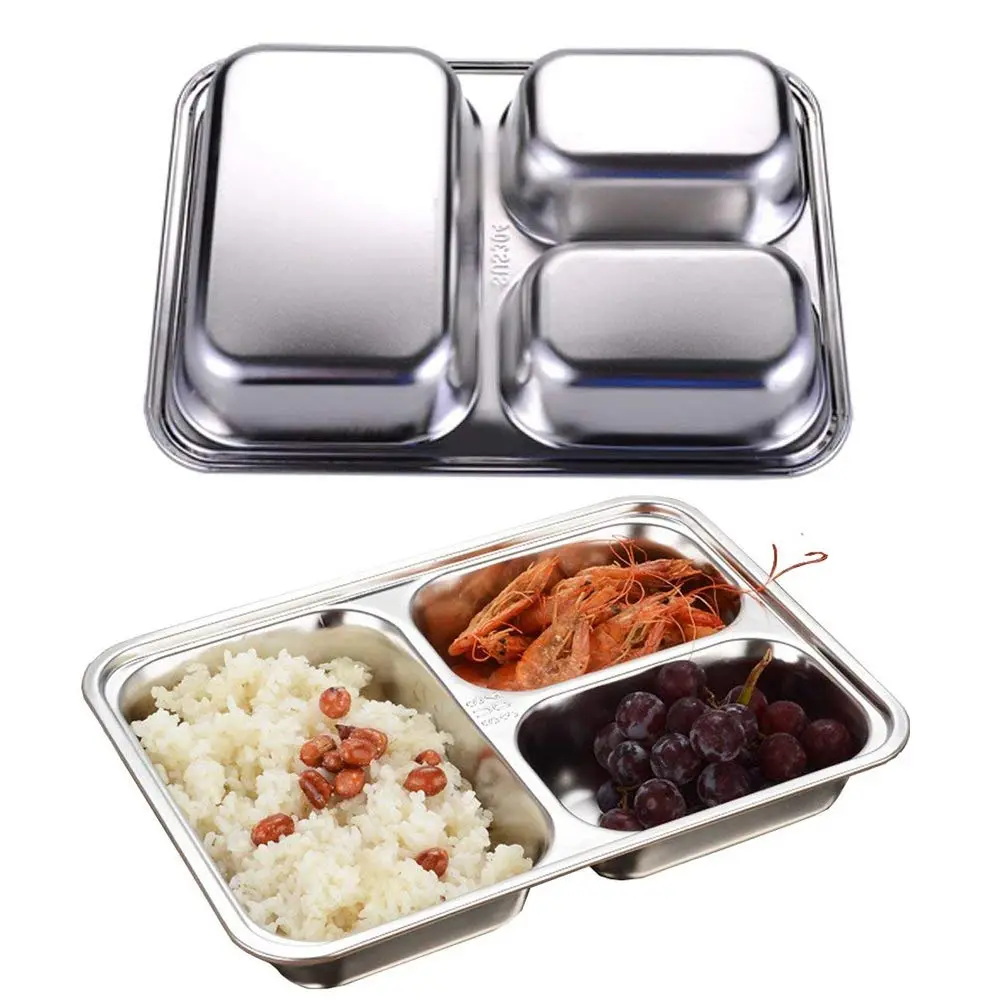 AIYoo Set of 2 Stainless Steel Divided Plates Tray 3 Sections 9.5 inch | Unbreakable Metal Plate for Adults - view 6