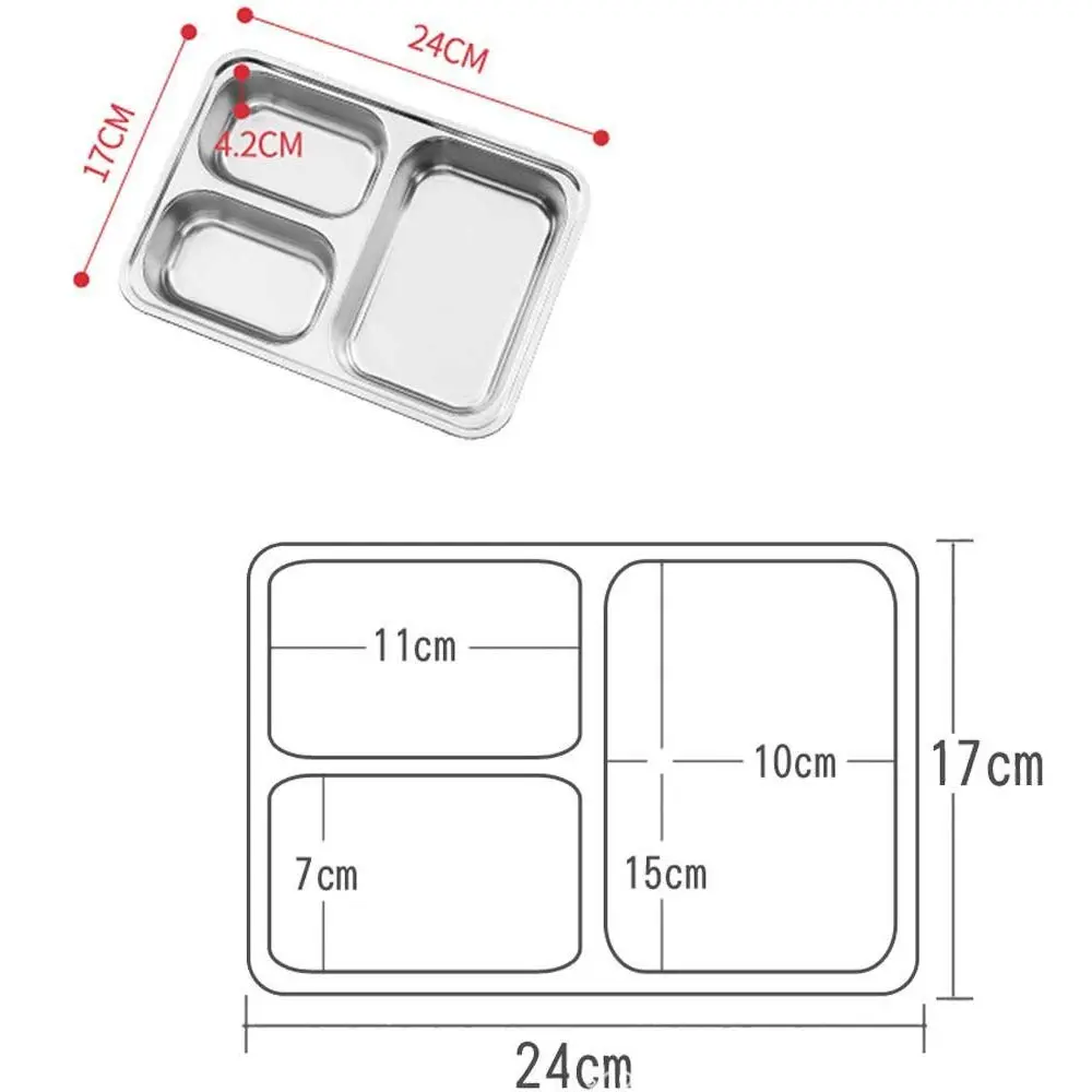 AIYoo Set of 2 Stainless Steel Divided Plates Tray 3 Sections 9.5 inch | Unbreakable Metal Plate for Adults - view 7