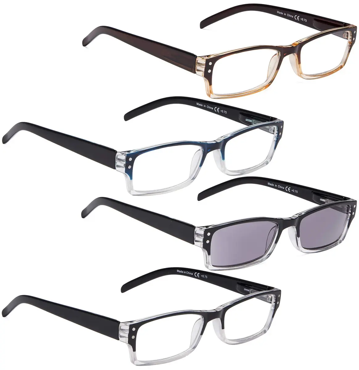 LUR Reading Glasses 4 Pack Include Sun Readers | Classic Fashion Frames for Men & Women - main product image
