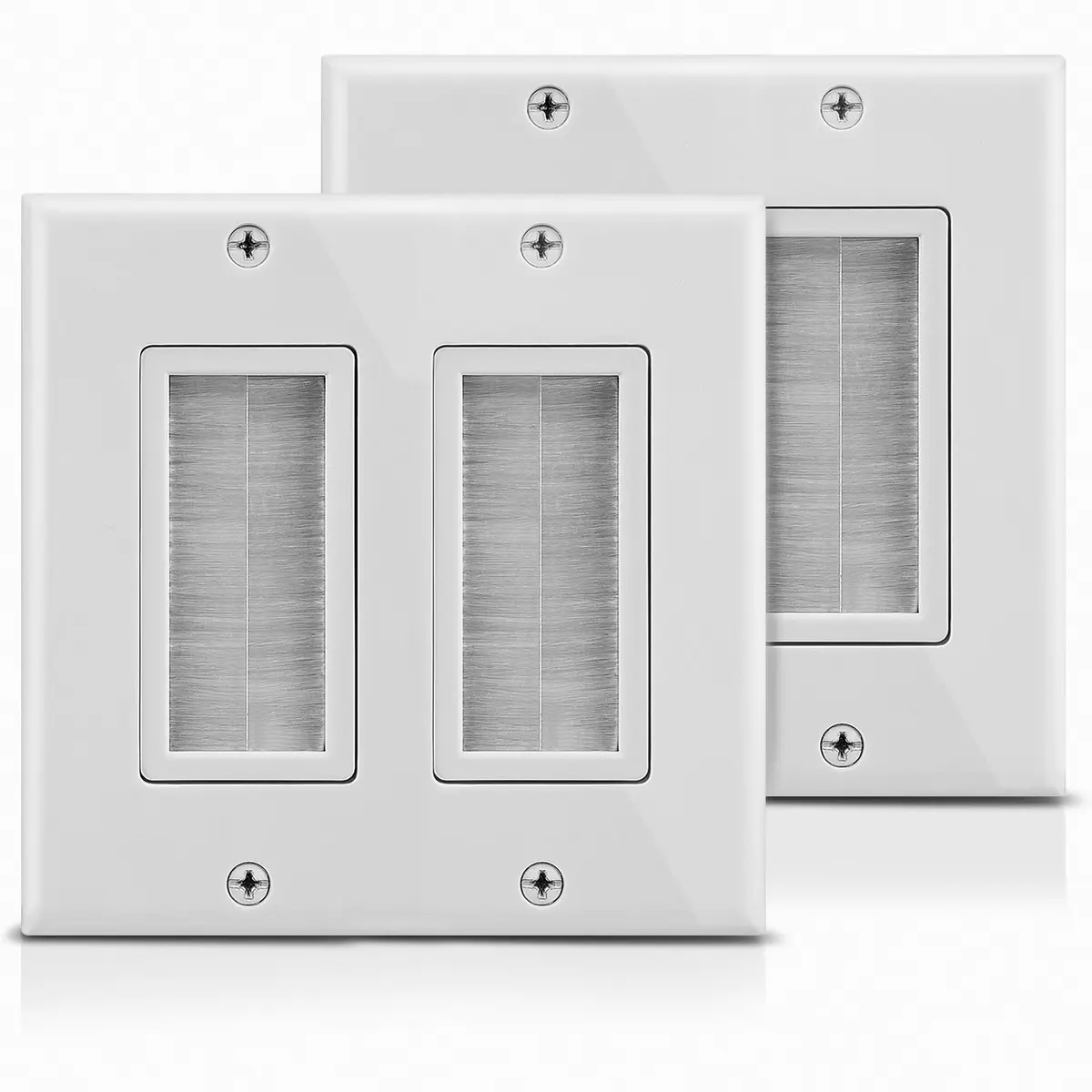 Fosmon 2-Gang Wall Plate, Brush Style Opening Passthrough Low Voltage Cable Plate in-Wall Installation for Speaker Wires, Coaxial, HDMI, or Network/Phone Cables - 2 PACK - main product image