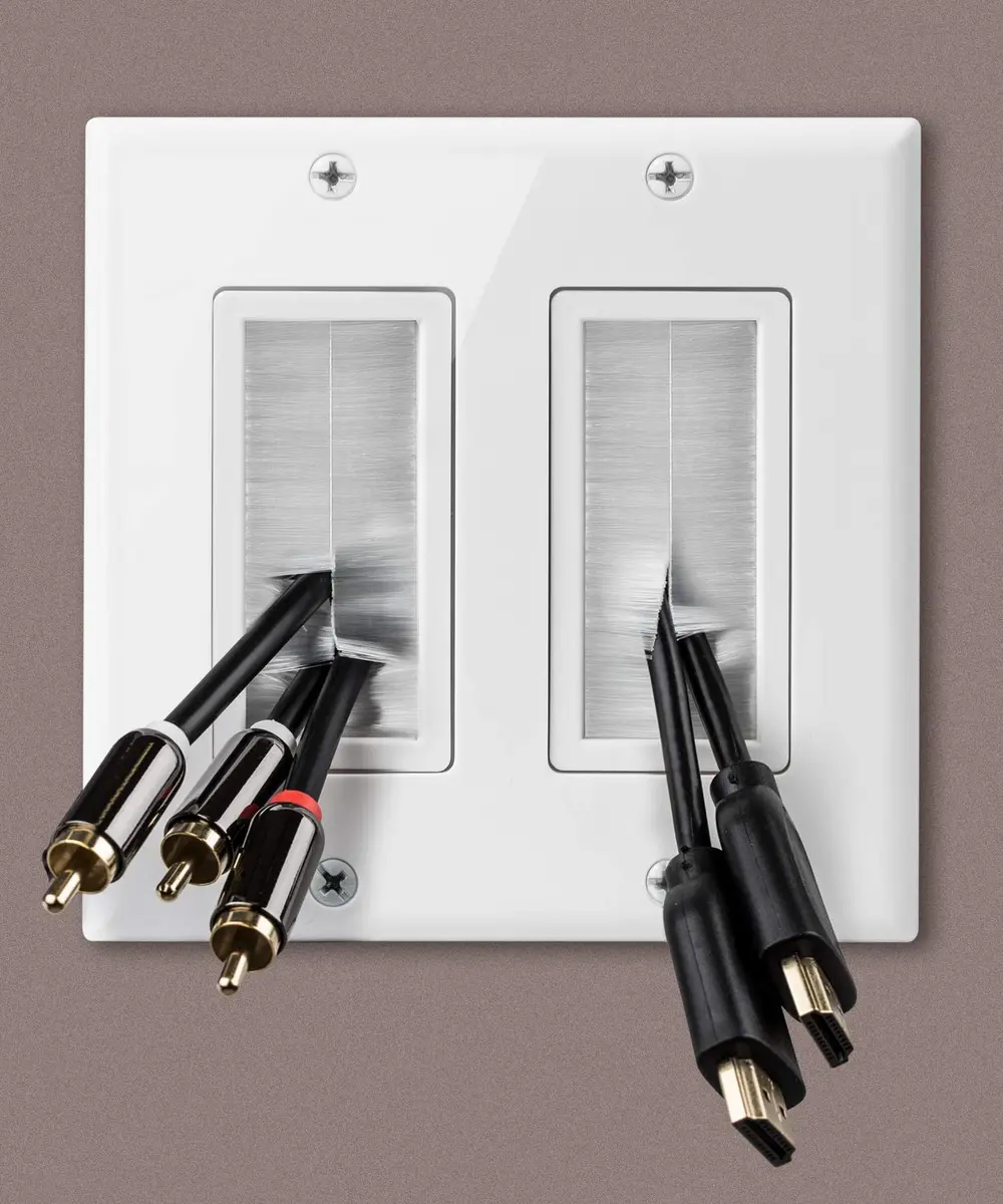 Fosmon 2-Gang Wall Plate, Brush Style Opening Passthrough Low Voltage Cable Plate in-Wall Installation for Speaker Wires, Coaxial, HDMI, or Network/Phone Cables - 2 PACK - view 6