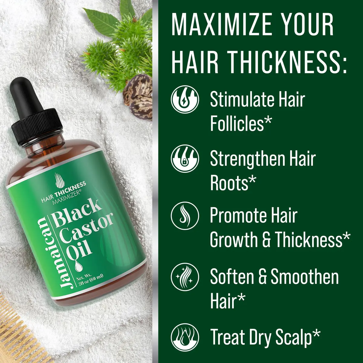 Hair Thickness Maximizer Jamaican Black Castor Oil for Hair Growth 59 ml (2 Fl Oz) | Stimulates Follicles for Thicker, Fuller Hair - view 4
