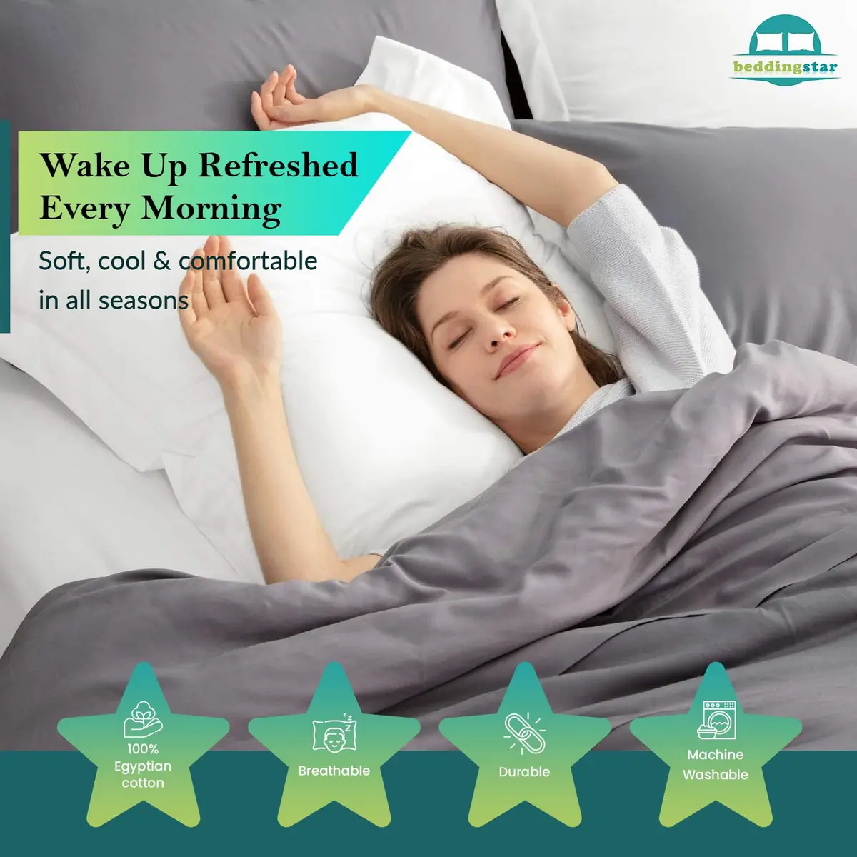 beddingstar Euro Sham Covers 24x24 | 600 TC 100% Egyptian Cotton, White, Set of 2 - view 4