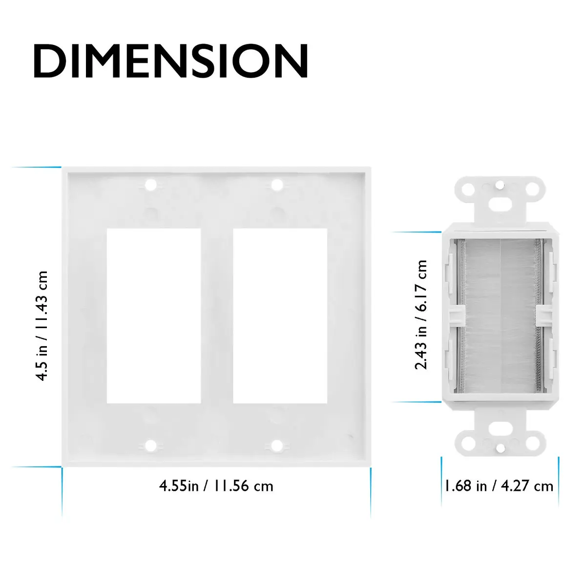 Fosmon 2-Gang Wall Plate, Brush Style Opening Passthrough Low Voltage Cable Plate in-Wall Installation for Speaker Wires, Coaxial, HDMI, Network - 3 PACK - view 5