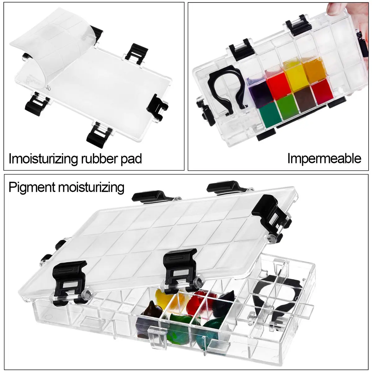 joybest Watercolor Palette Box 24-Well | Airtight Leak Proof Travel Case for Watercolors, Acrylic, Gouache & Oil Paint (6.41x3.26x0.86 in) - view 6