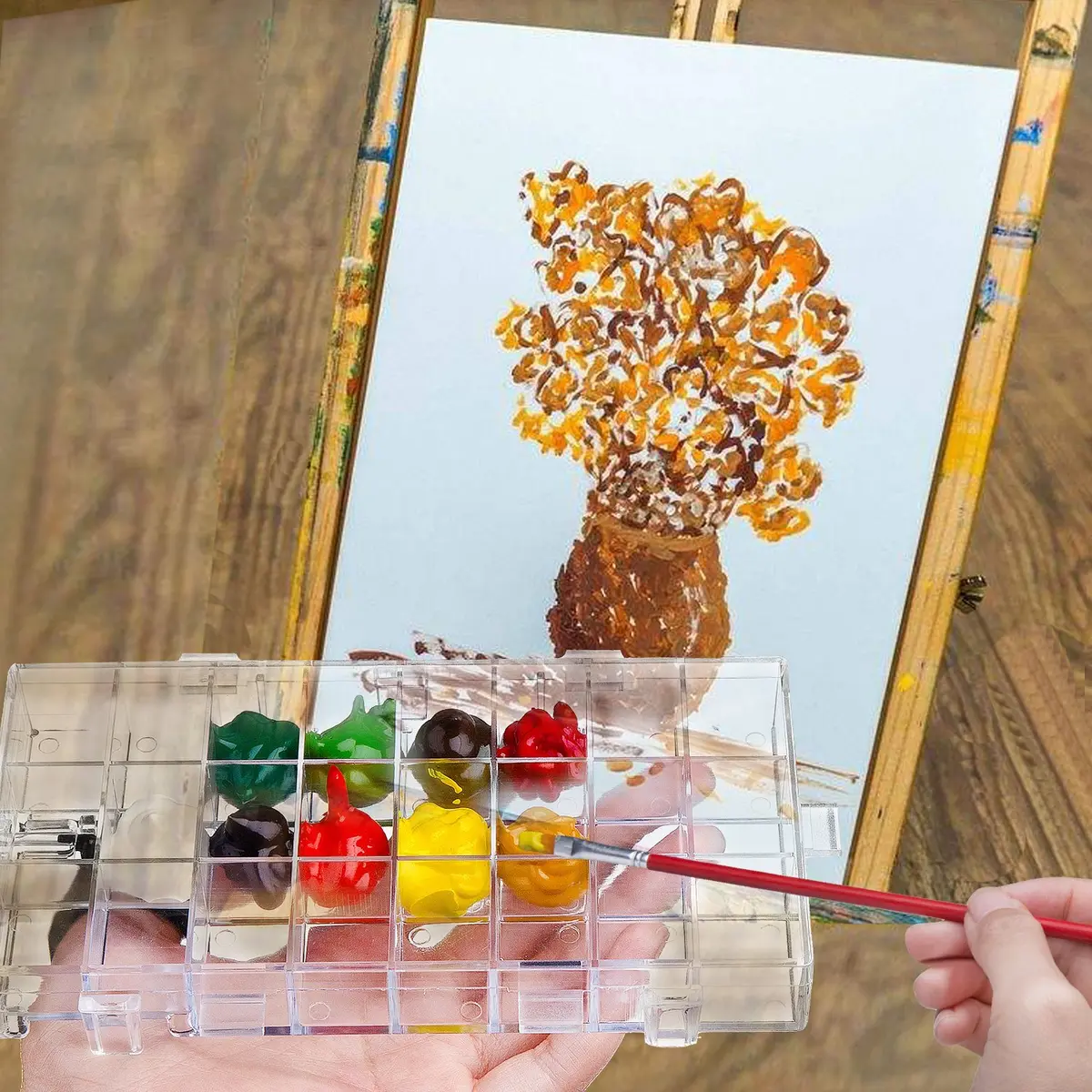 joybest Watercolor Palette Box 24-Well | Airtight Leak Proof Travel Case for Watercolors, Acrylic, Gouache & Oil Paint (6.41x3.26x0.86 in) - view 4