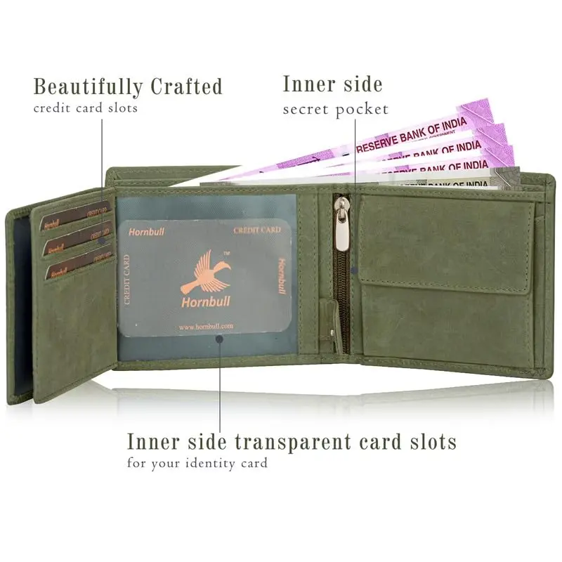 HORNBULL Denial Leather Wallet for Men | RFID Blocking Bi-Fold Wallet (Green) | 7 Card Slots, 2 Money Compartments, 1 Coin Pocket - view 8