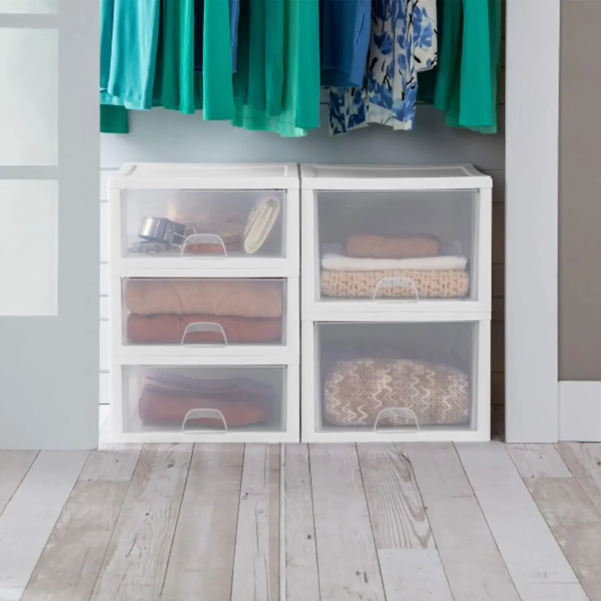 Sterilite 27 Quart Stacking Drawer Storage Organizer (8-Pack, Clear Frame) | Modular & Stackable for Home & Office - view 6