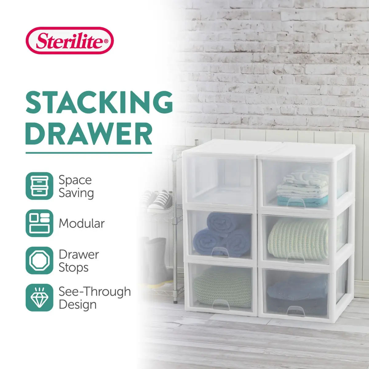 Sterilite 27 Quart Stacking Drawer Storage Organizer (8-Pack, Clear Frame) | Modular & Stackable for Home & Office - view 2
