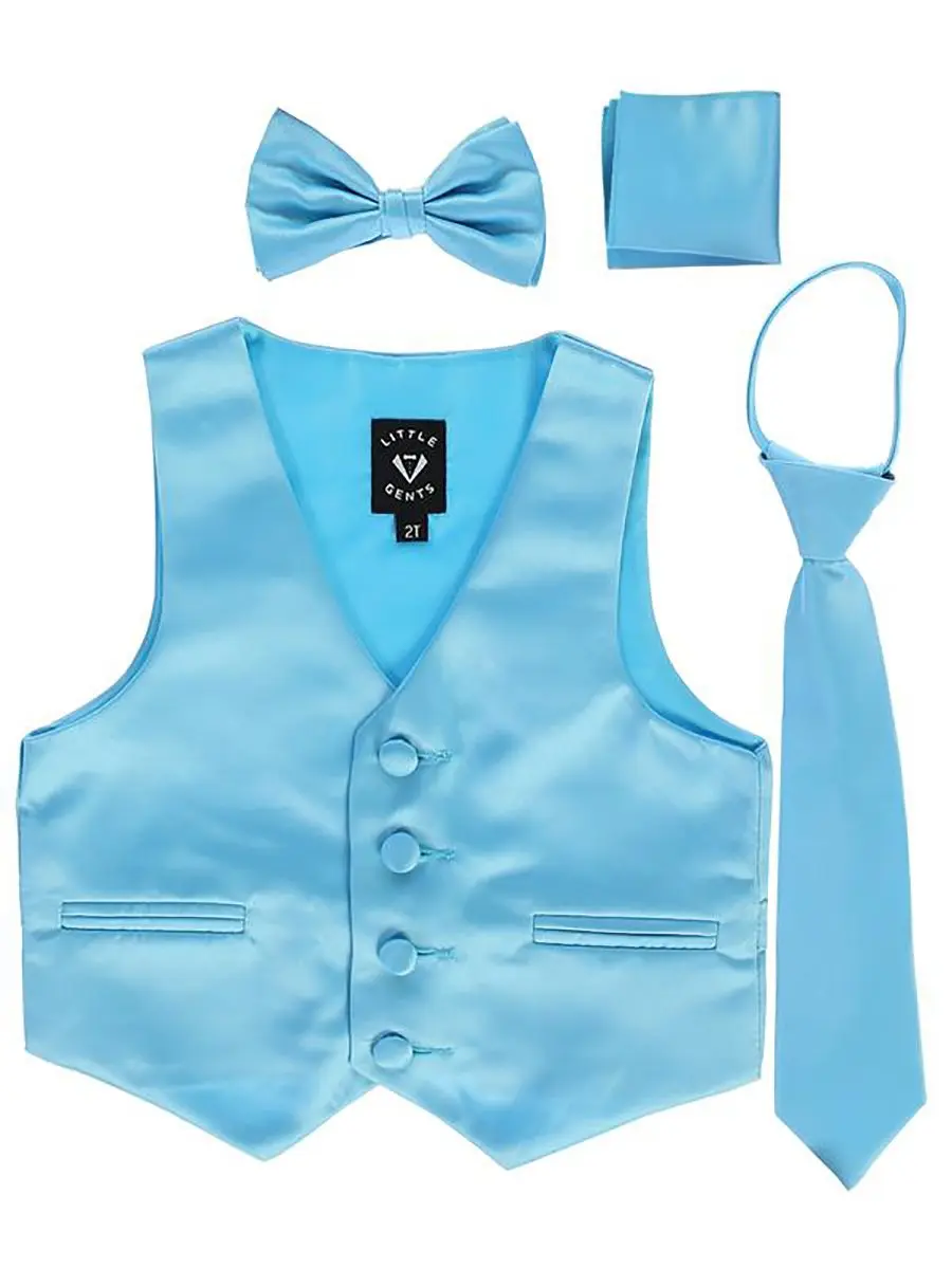 iGirlDress Aqua Infant Boys 4 Piece Formal Satin Vest Set 18-24 Months | Elegant Baby Boy Suit for Special Occasions - main product image