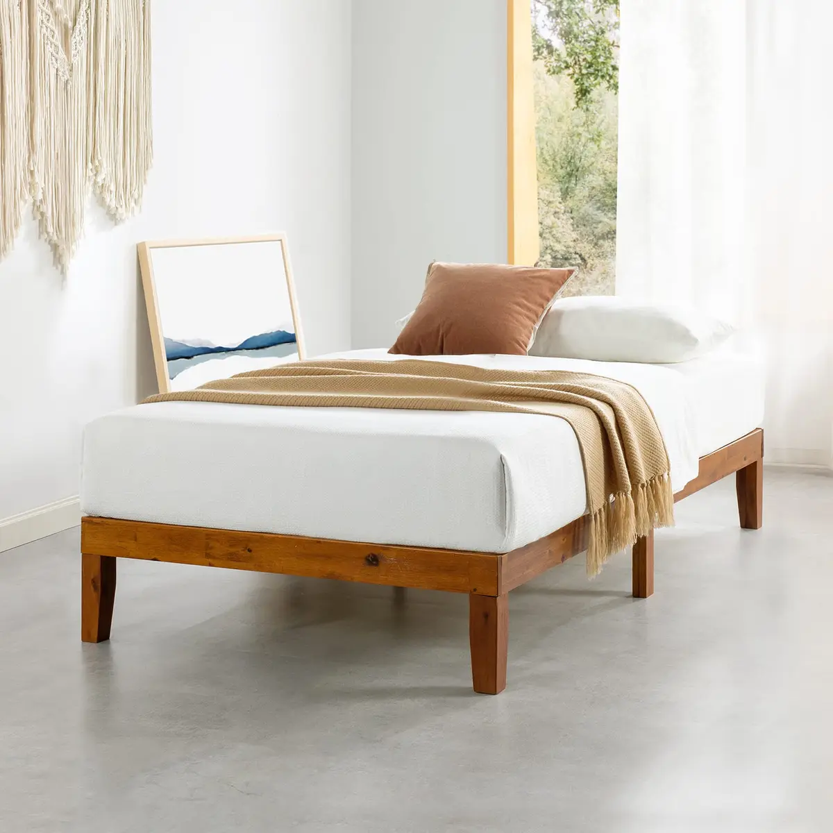 Mellow Naturalista Classic Twin Bed Frame 12 Inch Cherry | Solid Wood, No Box Spring Needed - main product image