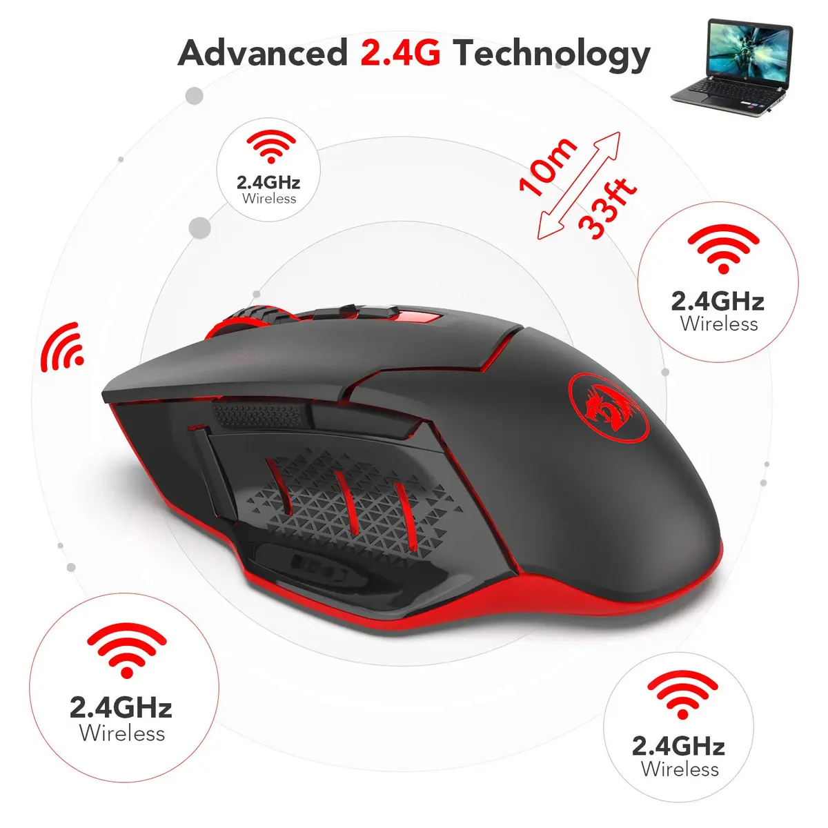 Redragon M690-1 Wireless Optical Gaming Mouse 2400 DPI Remapping Keys | 5 DPI Levels, 8 Buttons, 2.4G Wireless - view 4