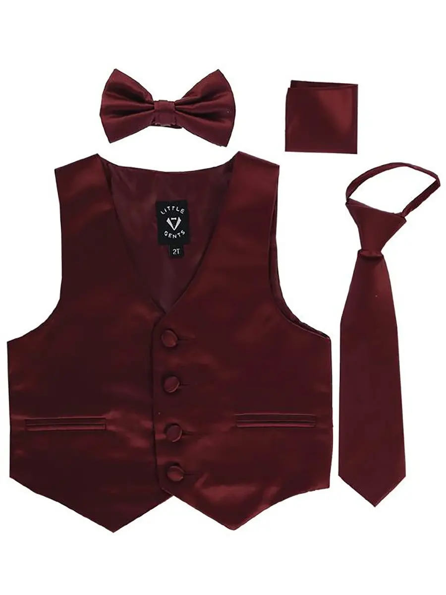 iGirlDress Burgundy Little Boys 4 Piece Formal Satin Vest Set | Satin, Classic Fit, 7 - main product image