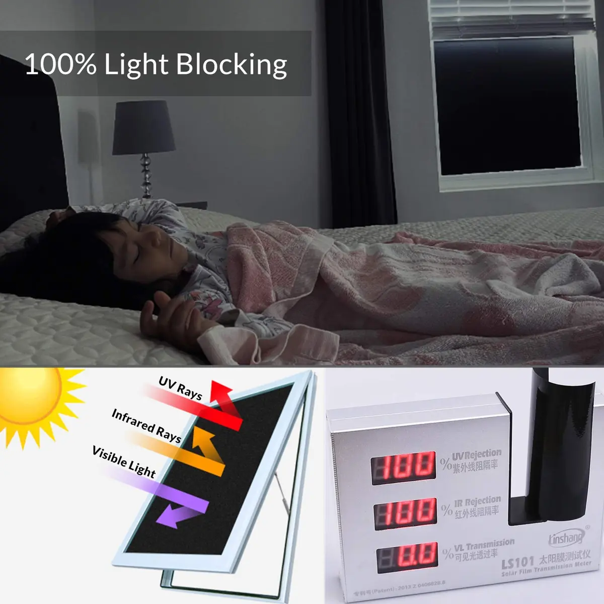 VELIMAX Static Cling Total Blackout Window Film Privacy Room Darkening Window Tint Black Window Cover 100% Light Blocking No Glue (35.4 x 157.4 inches) - view 6