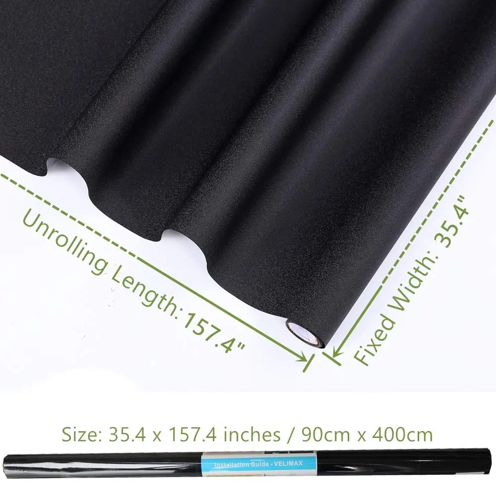 VELIMAX Static Cling Total Blackout Window Film Privacy Room Darkening Window Tint Black Window Cover 100% Light Blocking No Glue (35.4 x 157.4 inches) - view 7