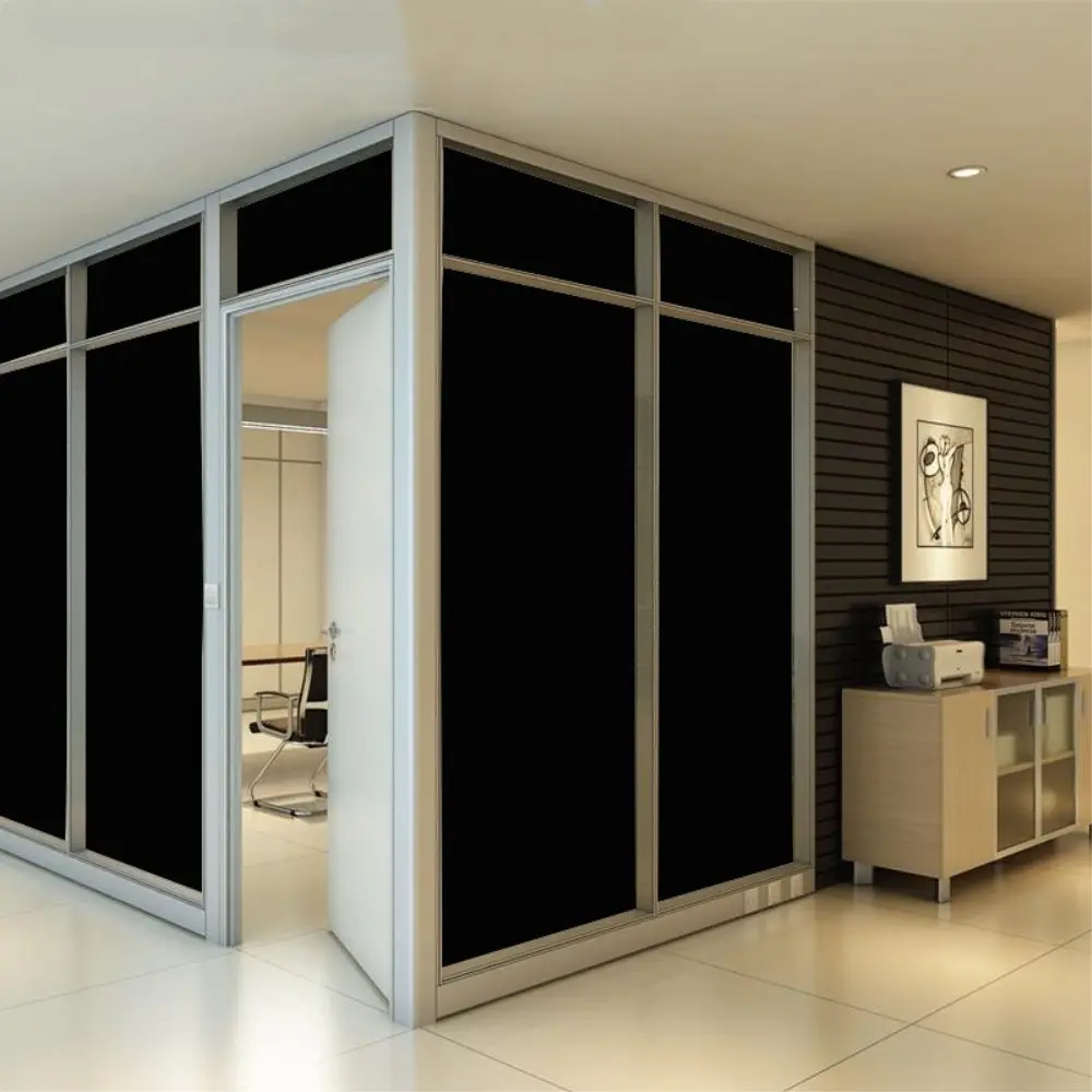 VELIMAX Static Cling Total Blackout Window Film Privacy Room Darkening Window Tint Black Window Cover 100% Light Blocking No Glue (35.4 x 157.4 inches) - view 8