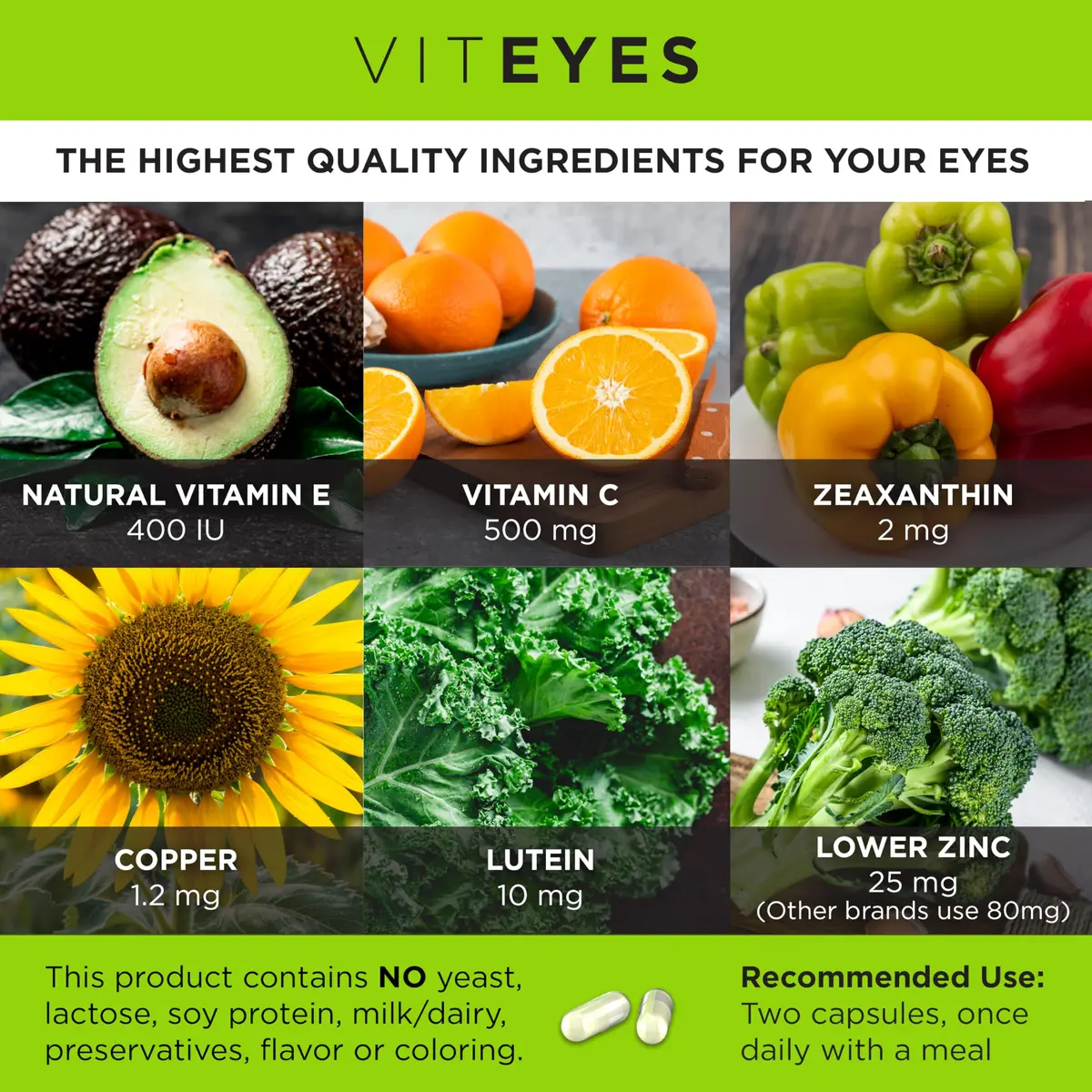 Viteyes AREDS 2 Eye Vitamins, Classic Macular Support, 60 Capsules | Allergen Free, Natural Vitamins for Eye Health - view 2