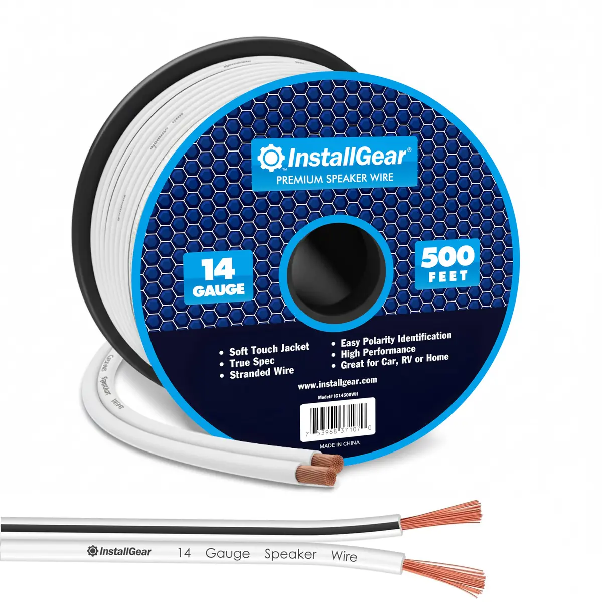InstallGear 14 Gauge AWG Speaker Cable 100ft White | Durable Marine & Automotive Wire - main product image