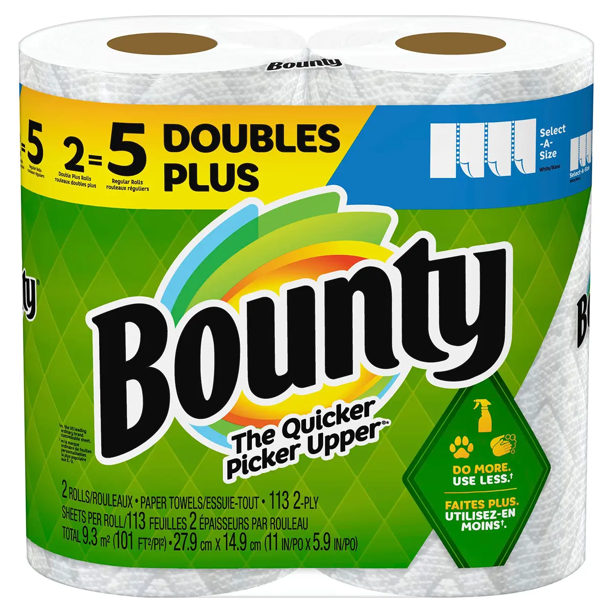 Bounty Select-A-Size Paper Towels White 2 Double Plus Rolls (226 Sheets Per Roll) | 2X More Absorbent & Strong When Wet - main product image