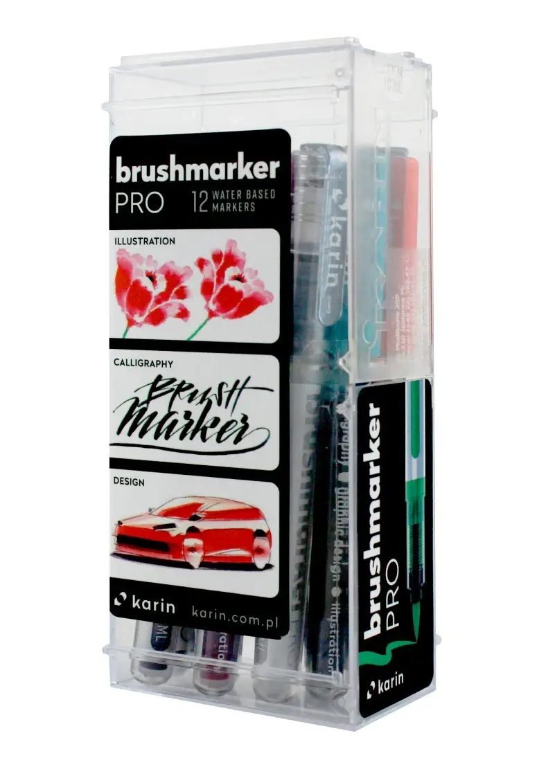 Karin Brushmarker Pro 12pc Basic Colors Brush Tip Markers Set | Blendable Water-Based Professional Grade Markers for Adults and Artists - view 3