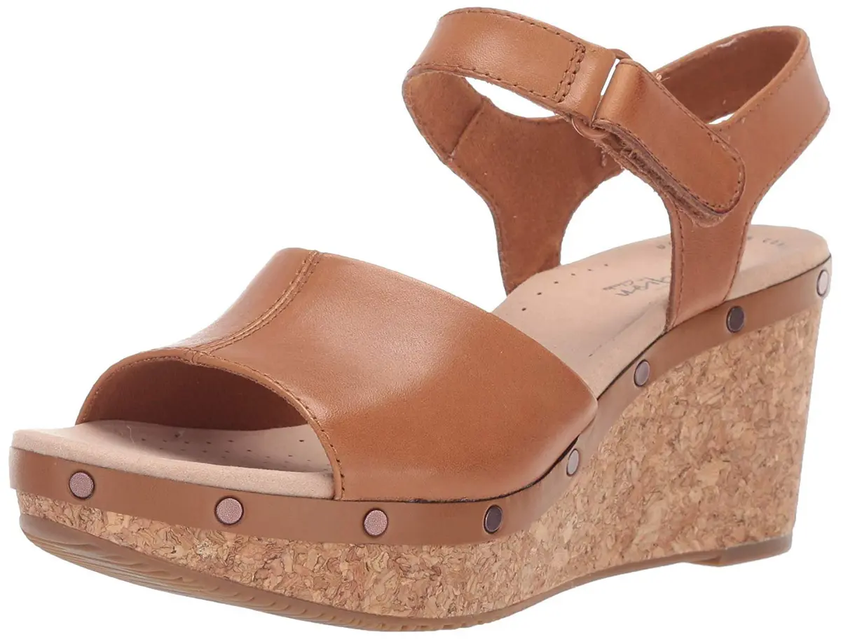 Clarks Annadel Clover Wedges | Leather Platform Sandal with Cushion Soft™ Support (70-120 chars) - main product image