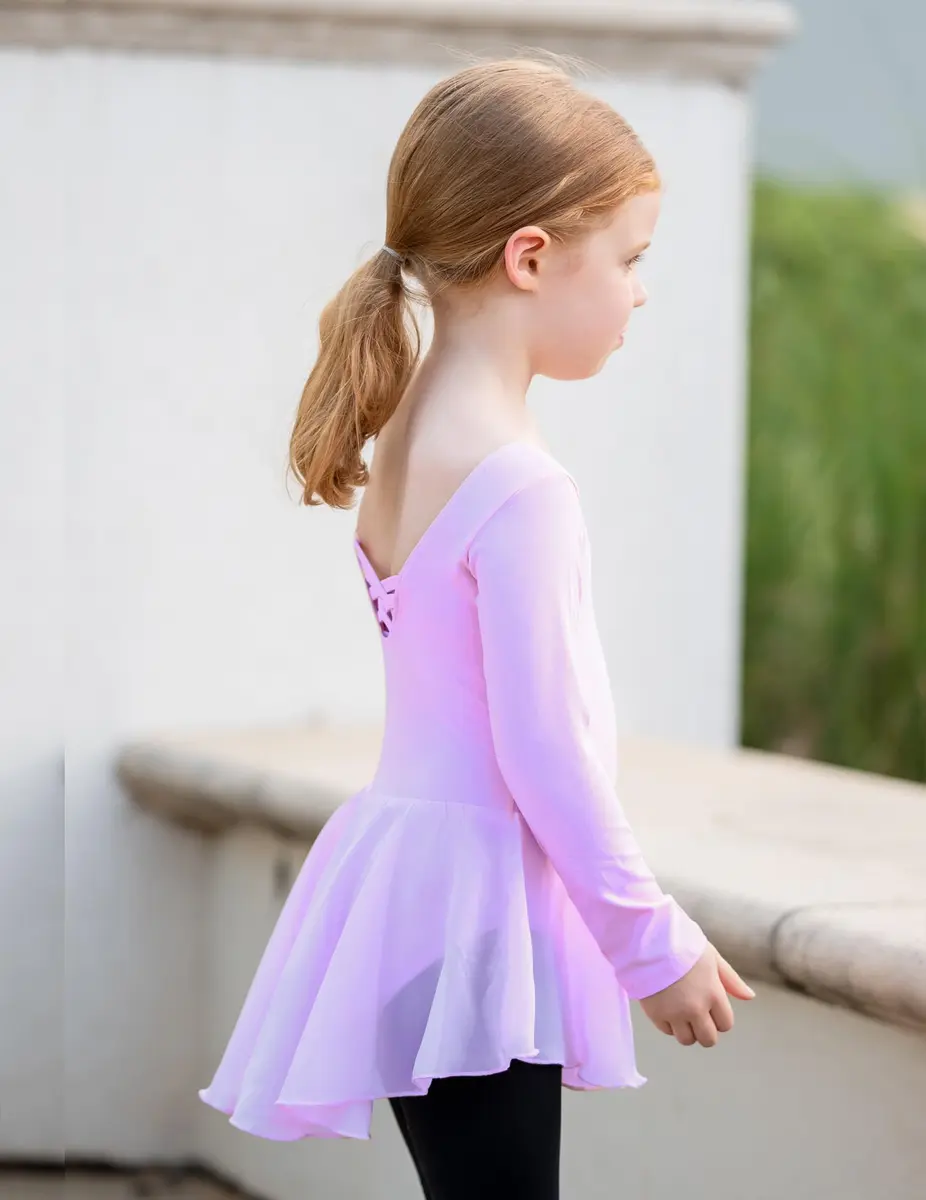 Zaclotre Little Kid Girl's Classic Long Sleeve Dance Dresses Lilac | Ballet Leotard for 2-11Y - view 7