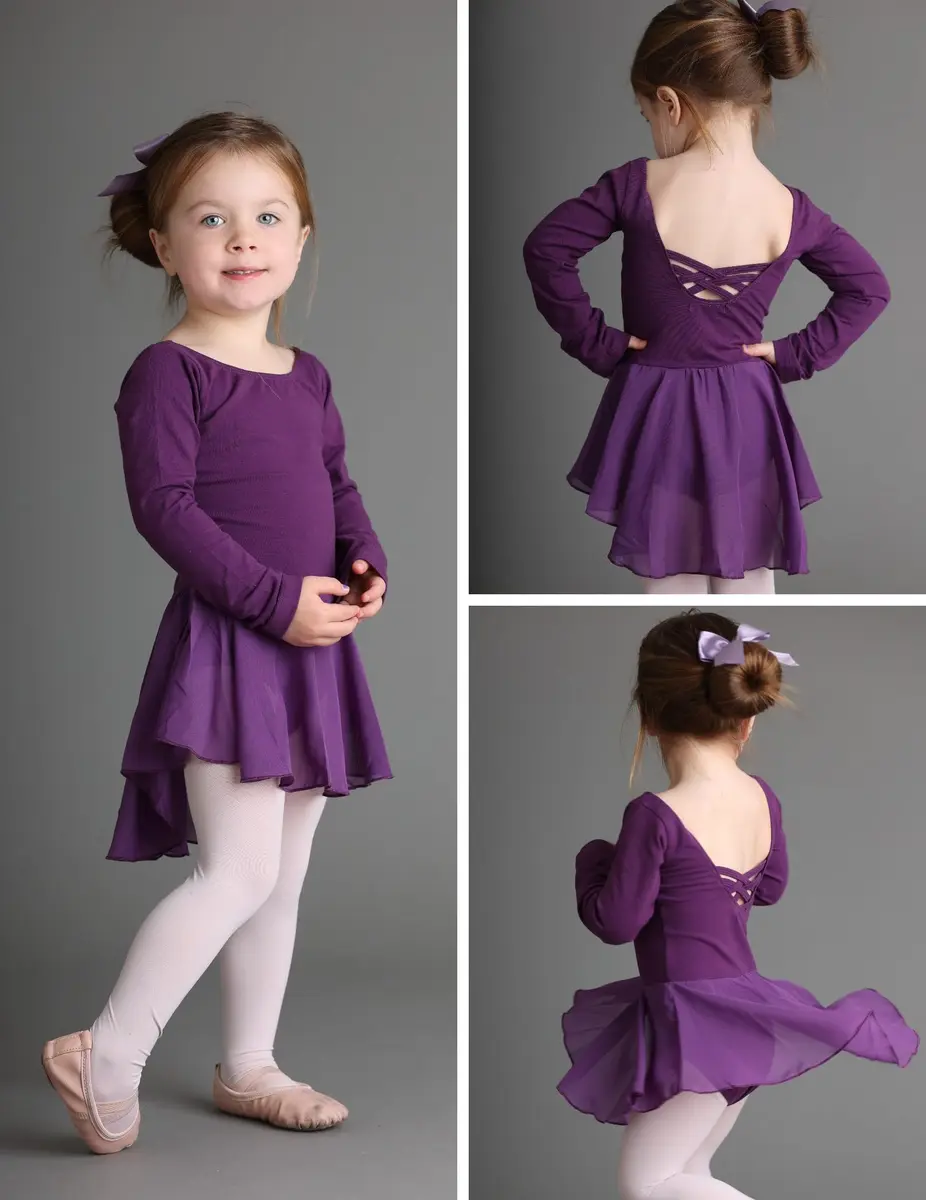 Zaclotre Little Kid Girl's Classic Long Sleeve Dance Dresses Lilac | Ballet Leotard for 2-11Y - view 8