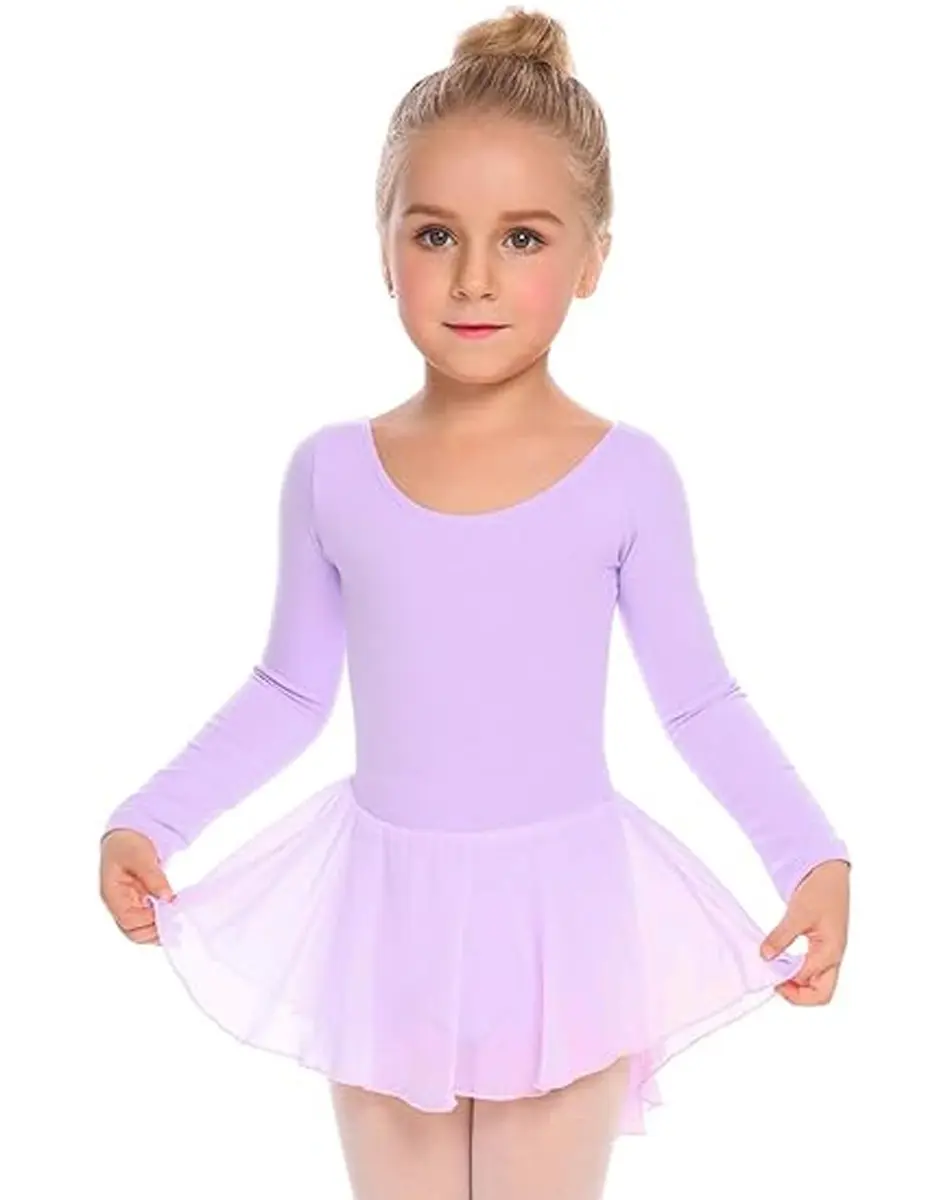 Zaclotre Little Kid Girl's Classic Long Sleeve Dance Dresses Lilac | Ballet Leotard for 2-11Y - view 2