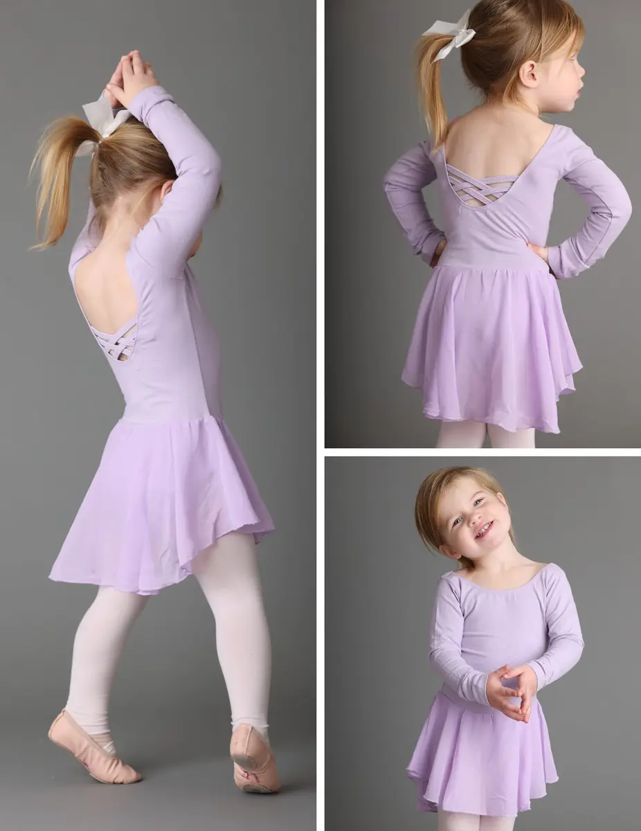 Zaclotre Little Kid Girl's Classic Long Sleeve Dance Dresses Lilac | Ballet Leotard for 2-11Y - view 4