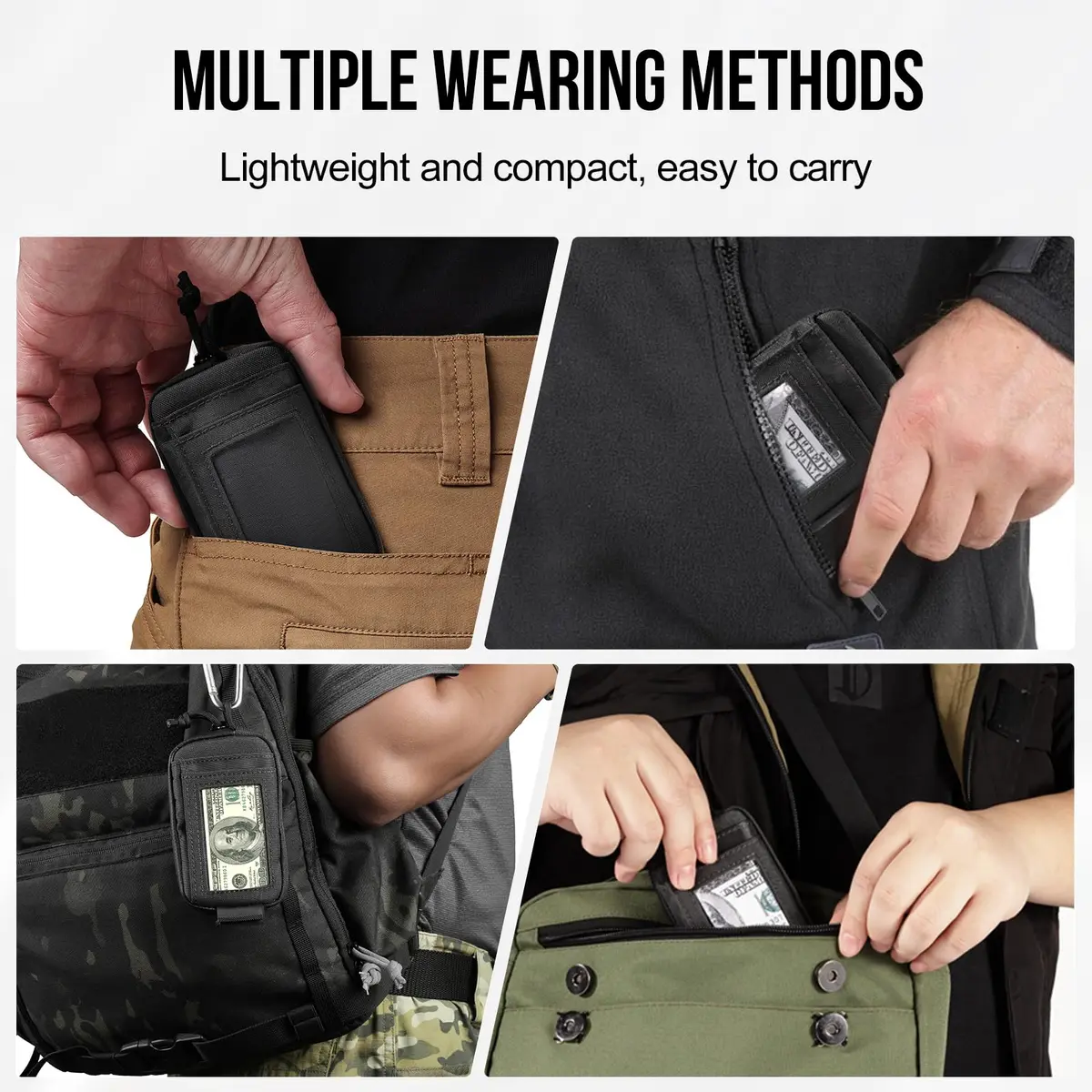 ONETIGRIS Tactical Front Pocket Wallet Zipper Coin Pouch with ID Window 10cm (3.9in) | Minimalist Nylon Organizer - view 8