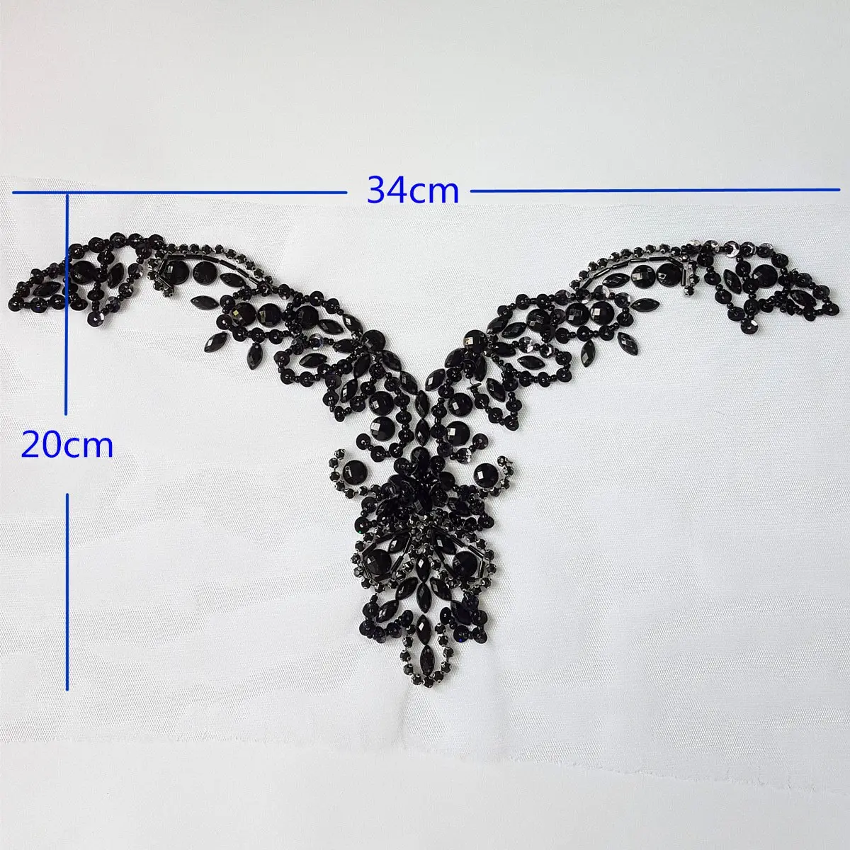 succi shan Handmade Beaded V-Neck Sequin Applique Patch 20x34cm | Bridal DIY Embellishment - view 2