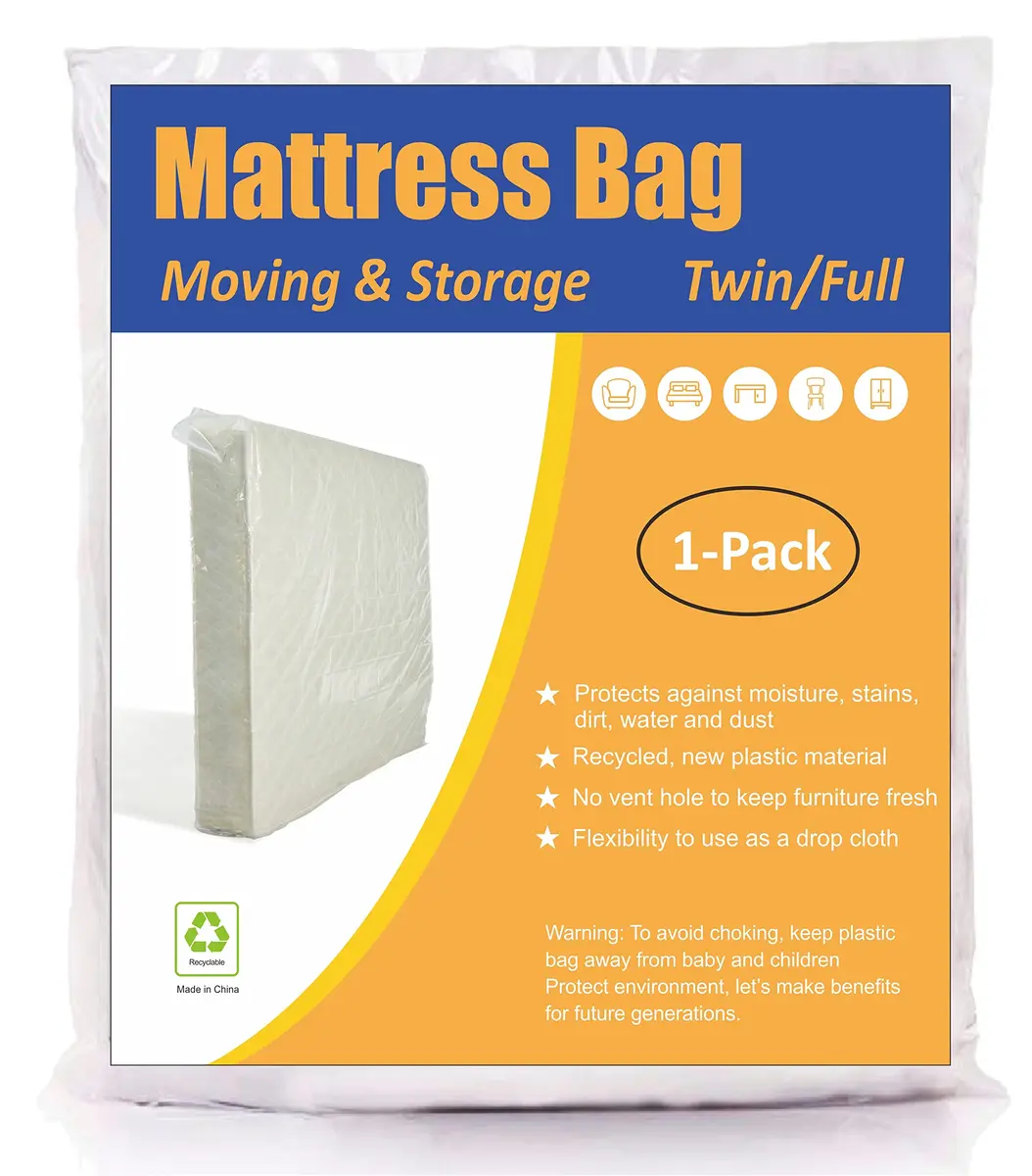 ComfortHome Mattress Bag for Moving and Storage, 4 Mil Extra Thick, Twin and Full Size | Heavy Duty Mattress Cover - main product image