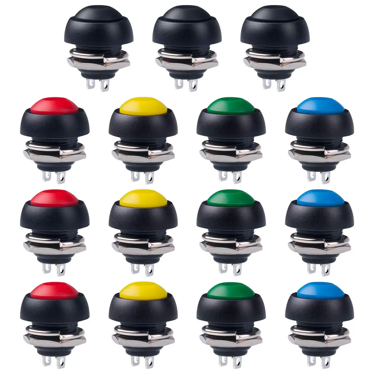 Awpeye 15PCS 12mm Waterproof Momentary Push Button Switch, 5 Colors | 3A 200V AC-OFF-ON - main product image