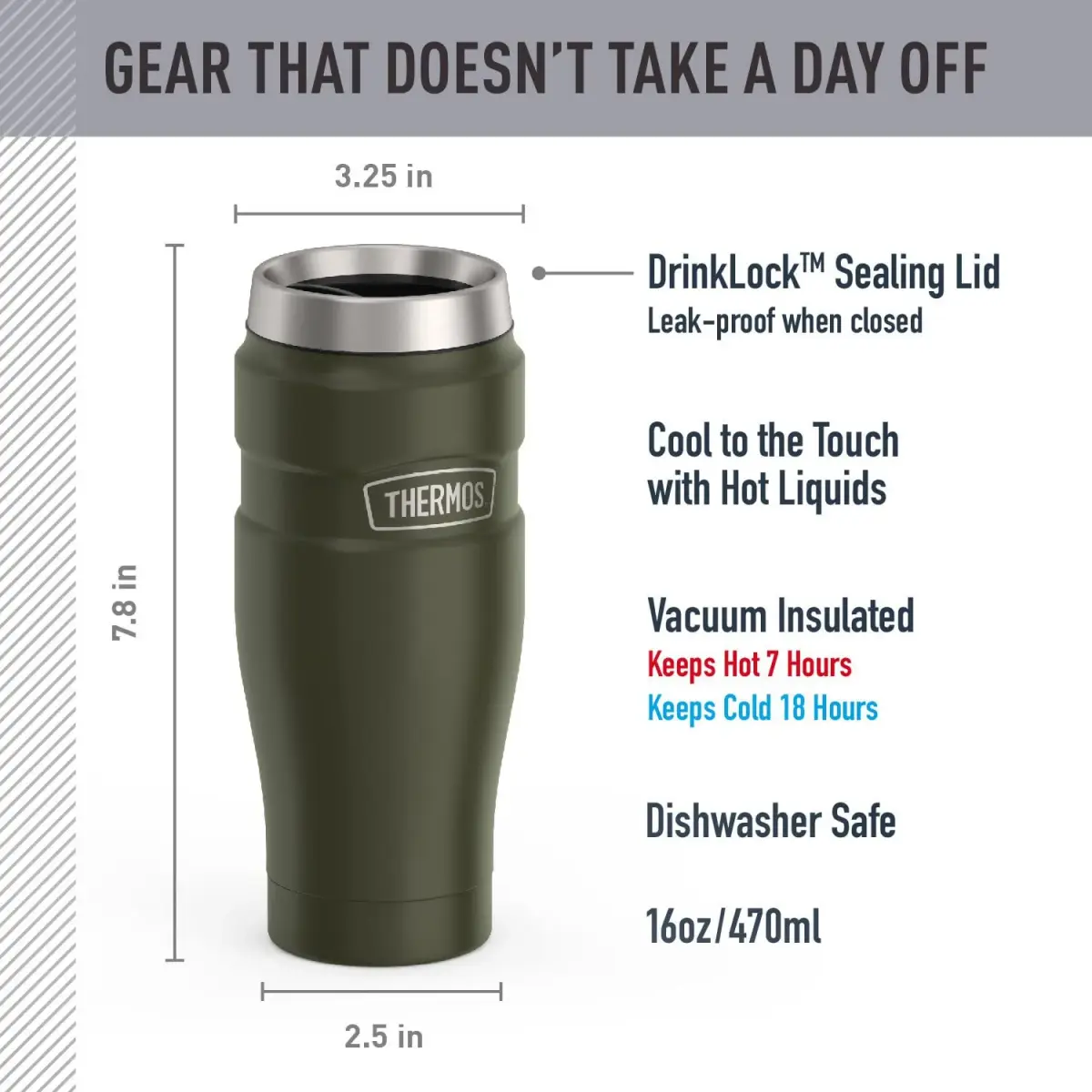 THERMOS Stainless King 16oz Tumbler - Army Green | Keeps Drinks Hot 7 Hrs, Cold 18 Hrs - view 2