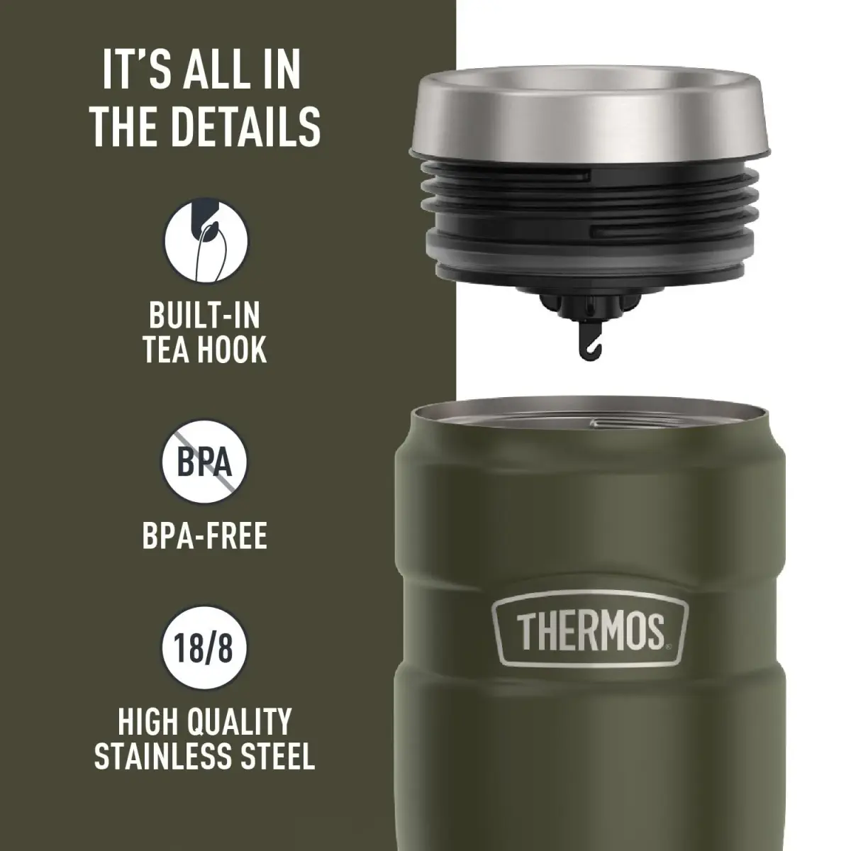 THERMOS Stainless King 16oz Tumbler - Army Green | Keeps Drinks Hot 7 Hrs, Cold 18 Hrs - view 4