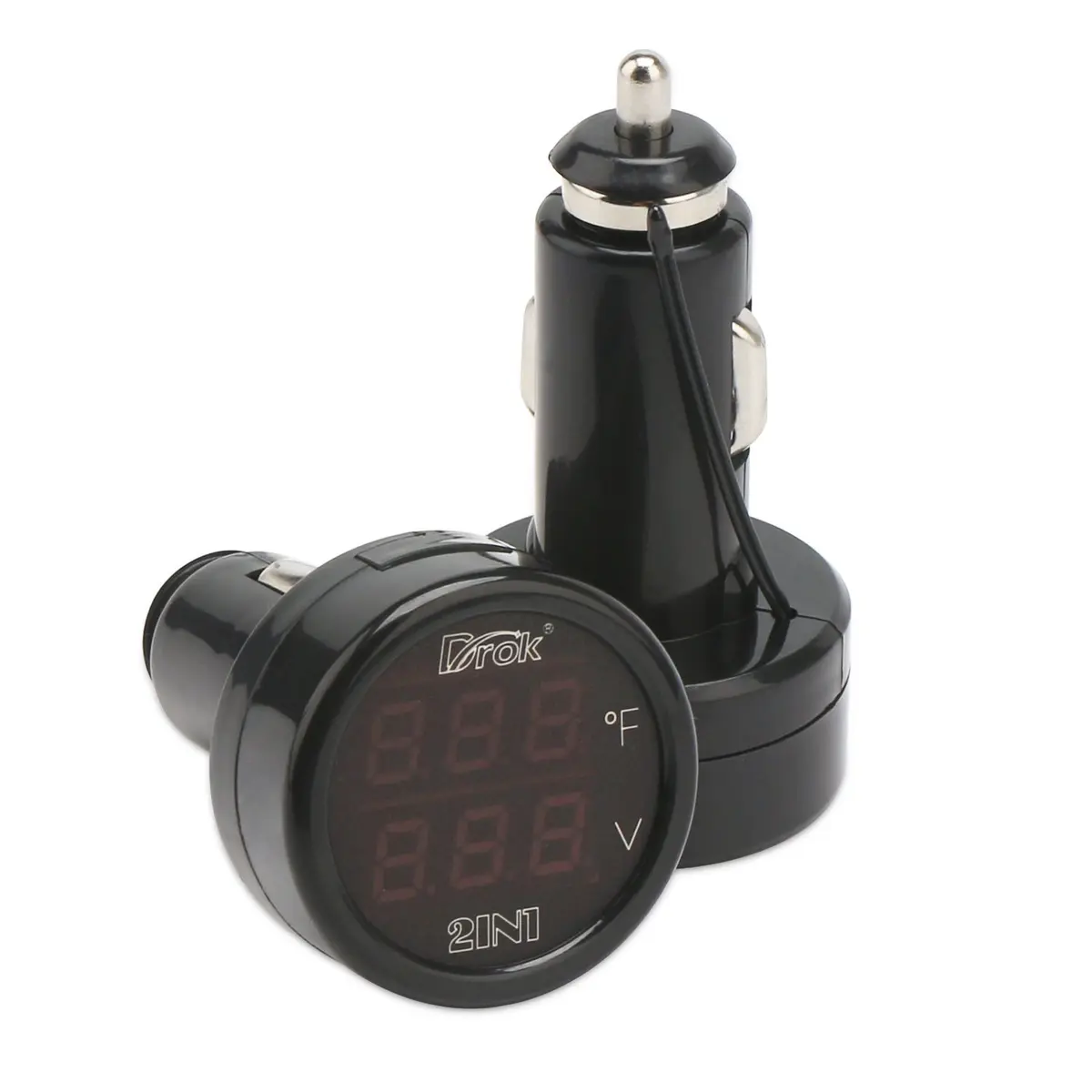 DROK Dual Display Car Thermometer & Voltage Monitor 10-170°F | 12V/24V Cigarette Lighter Powered - view 2