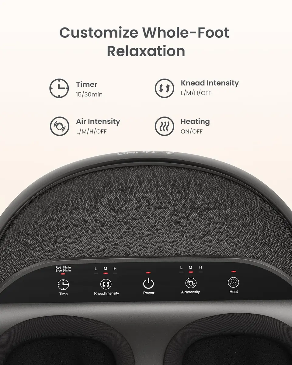 RENPHO Full Foot Massager with Heat | Deep Shiatsu Plantar Fasciitis Relief for Size 13 Feet - view 6