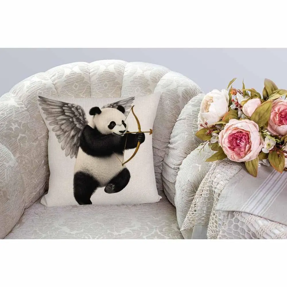 HGOD DESIGNS Panda Pillow Cover 18x18 inch | Cotton Linen Decorative Cushion Cover - view 2