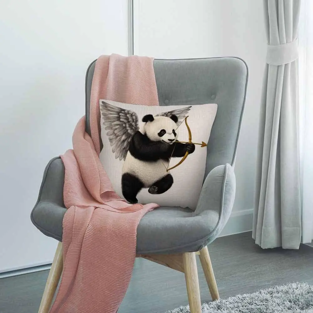 HGOD DESIGNS Panda Pillow Cover 18x18 inch | Cotton Linen Decorative Cushion Cover - view 3