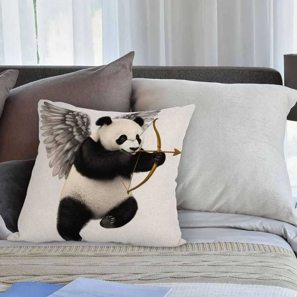 HGOD DESIGNS Panda Pillow Cover 18x18 inch | Cotton Linen Decorative Cushion Cover - view 4