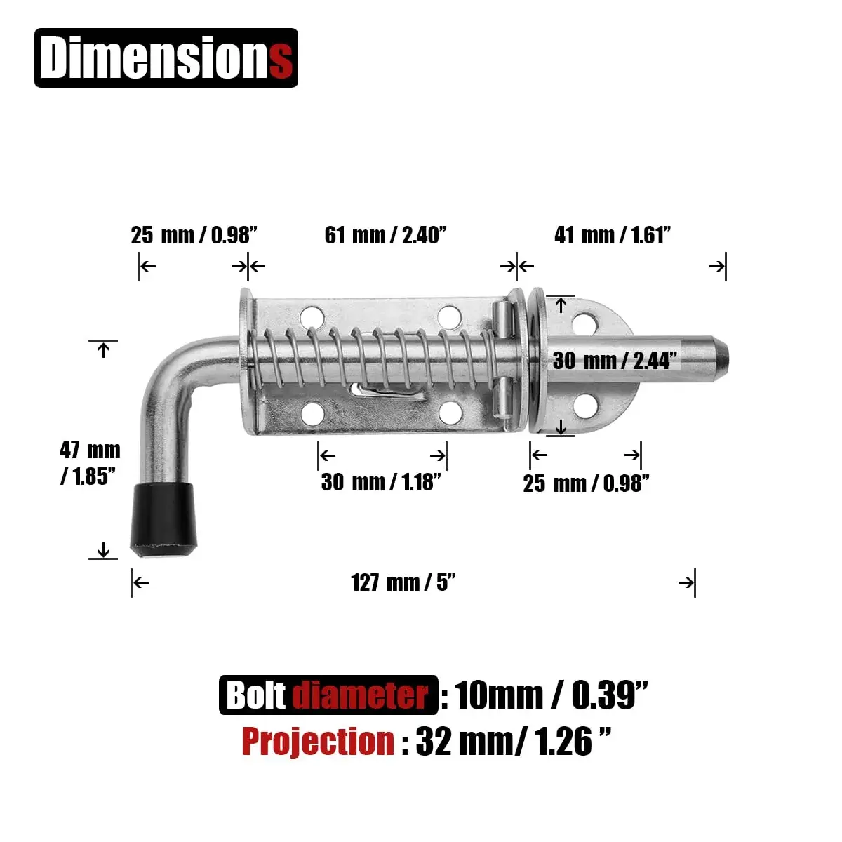 JQK Spring Loaded Latch Pin 5 Inch (128mm) | Heavy Duty 304 Stainless Steel Door Lock with Screws - view 2