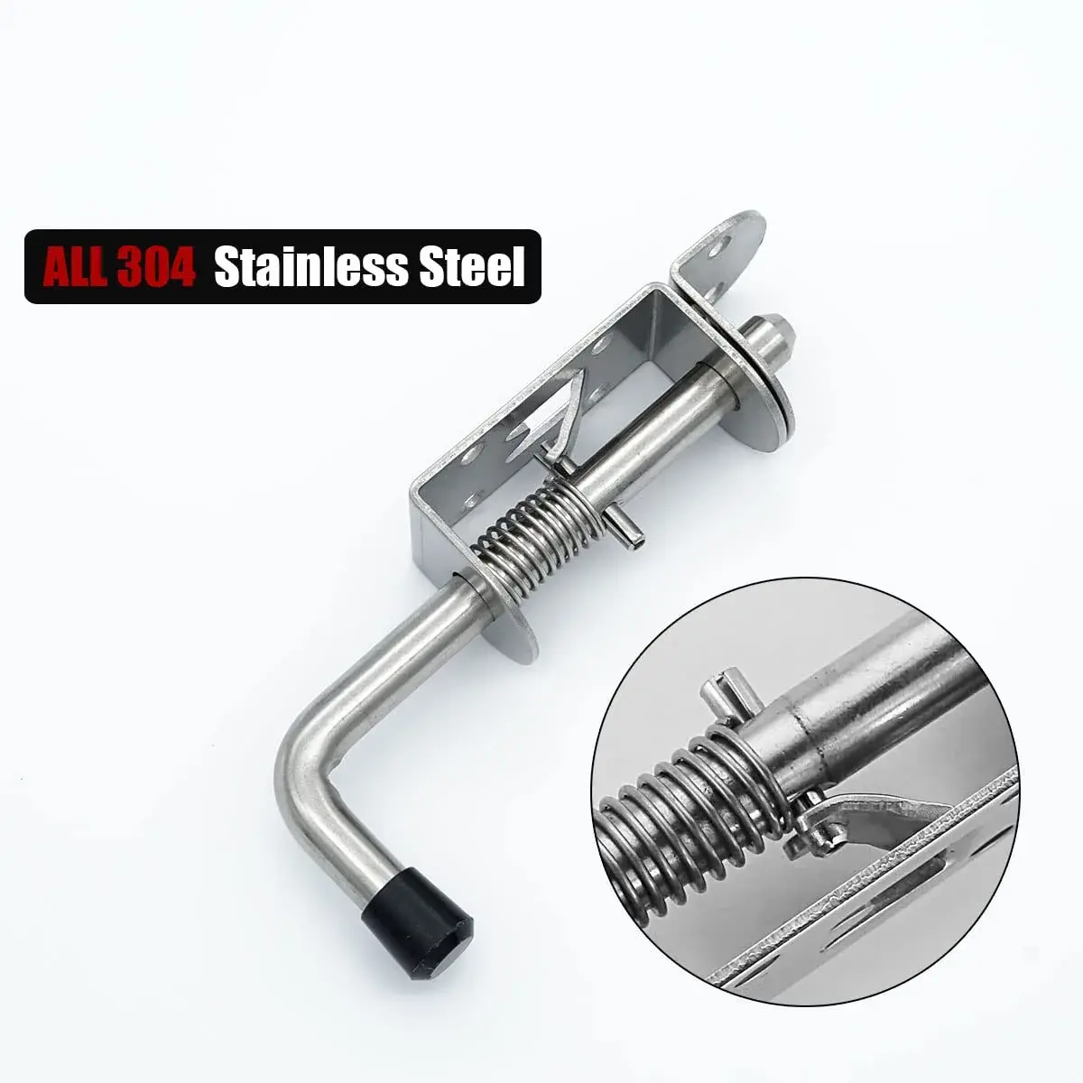 JQK Spring Loaded Latch Pin 5 Inch (128mm) | Heavy Duty 304 Stainless Steel Door Lock with Screws - view 3